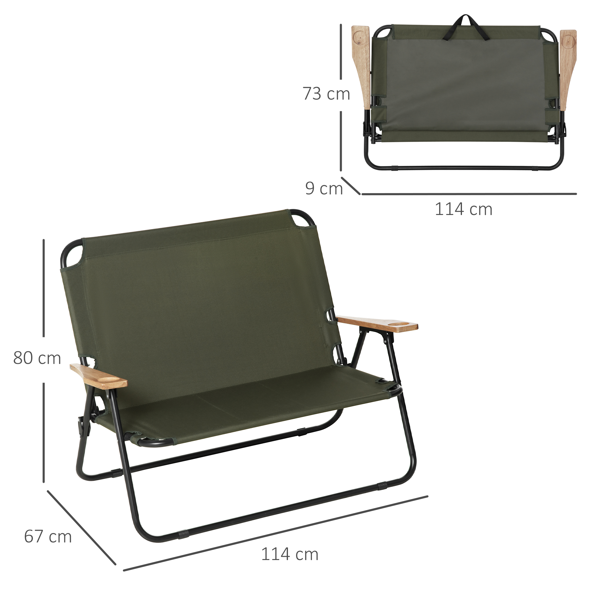 Faltstuhl 2-Sitzer faltbar Campingstuhl mit Armlehnen Getränkehalter Outdoor Klappstuhl bis 160 kg belastbar robust Angelstuhl Gartenstuhl für Garten Camping Strand