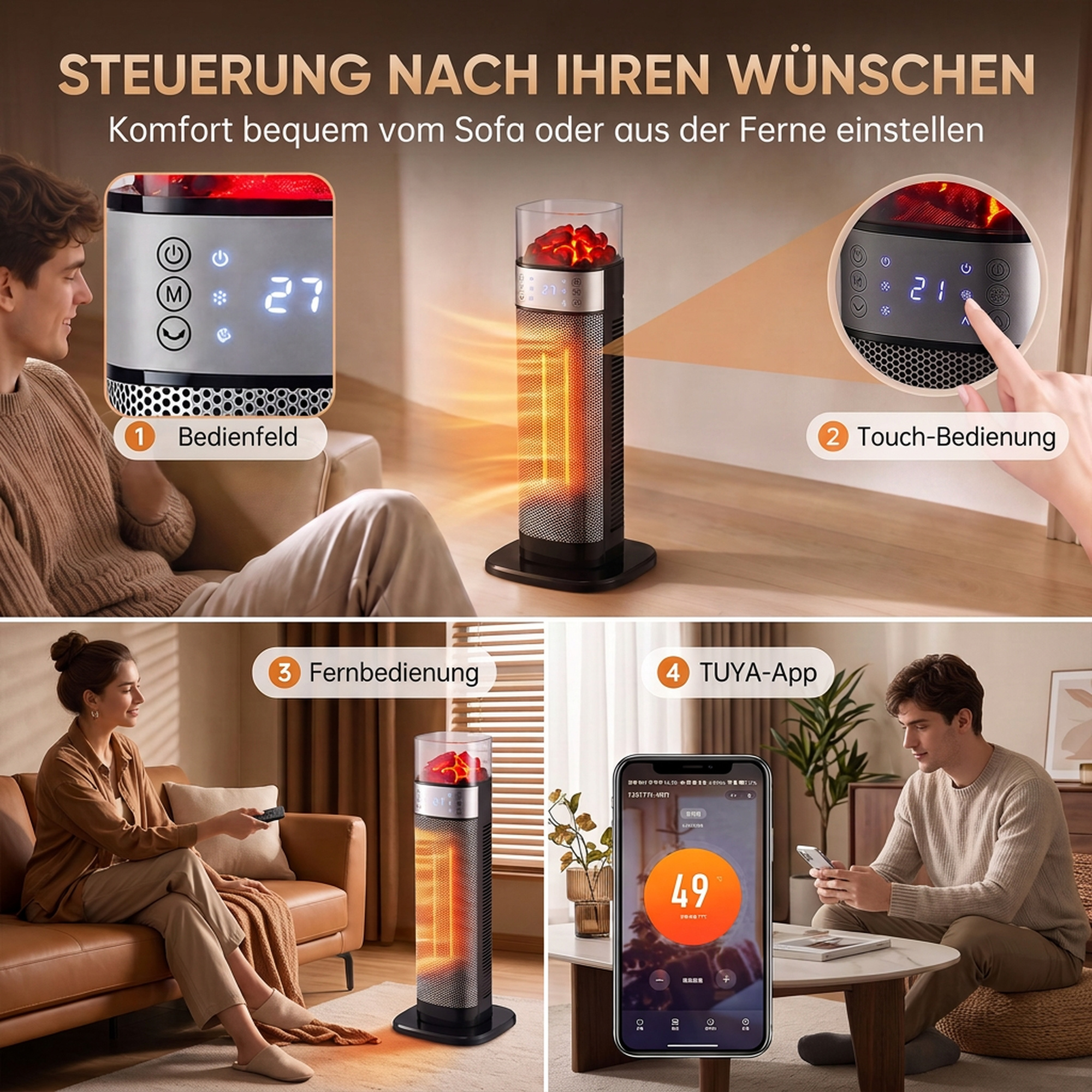 Keramik Heizlüfter 2000W Thermostat elektrische Heizung Fernbedienung Schwarz