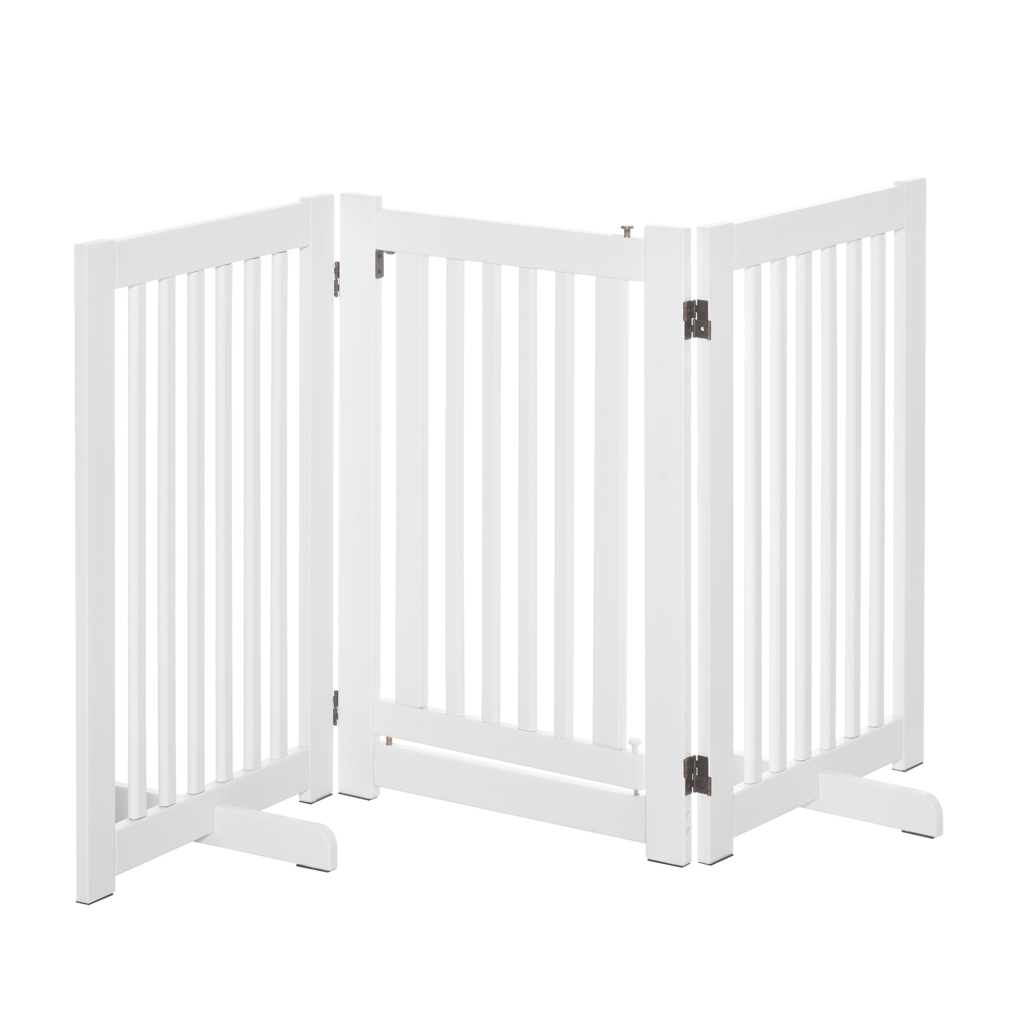 Absperrgitter Hund Freistehendes Verstellbares Schutzgitter mit Füßen 155 x 76 cm Holz Hundegitter Klappbar Treppenschutzgitter für Treppen, Türen, Küche, Flur, 3 Paneelen, Weiß