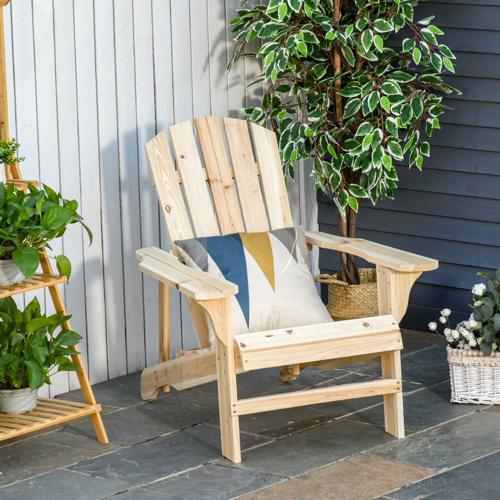 Adirondack Stuhl wetterfest Adirondack Chair aus Holz Outdoor Gartenstuhl mit Hoher Rückenlehne Armlehnen
