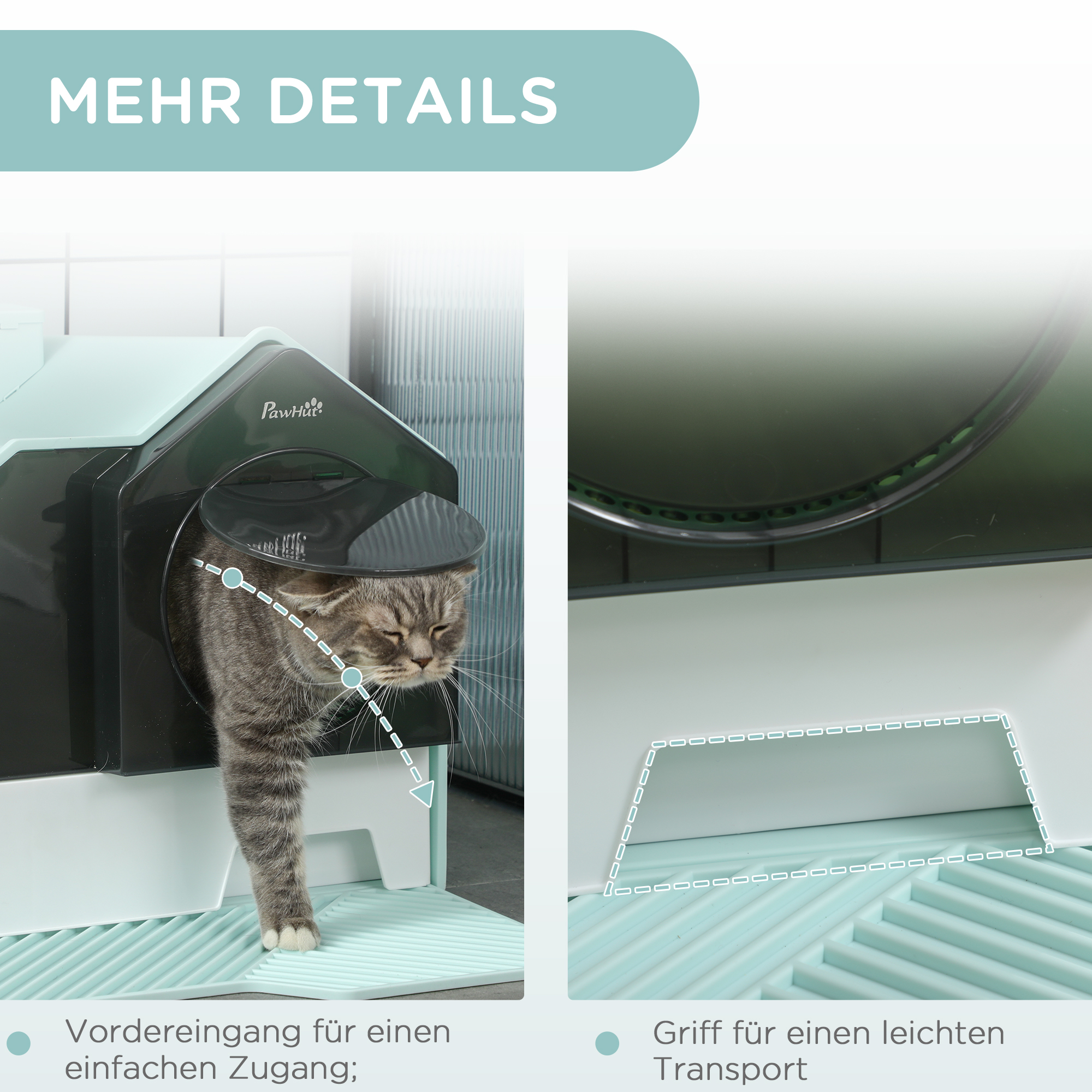 Katzentoilette Katzenklo, Hütten-Design, 1 Siebvorleger, 1 Streuschaufel, herausnehmbare Bodenwanne, Grün + Weiß