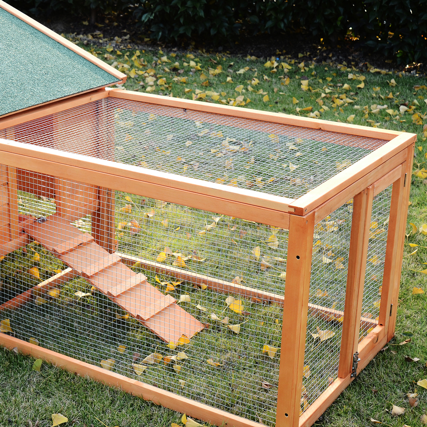 Kleintierstall Kleintierkäfig, 2 Freigehegen, 2 Rampen, 309 cm x 79 cm x 86 cm, Natur + Grün
