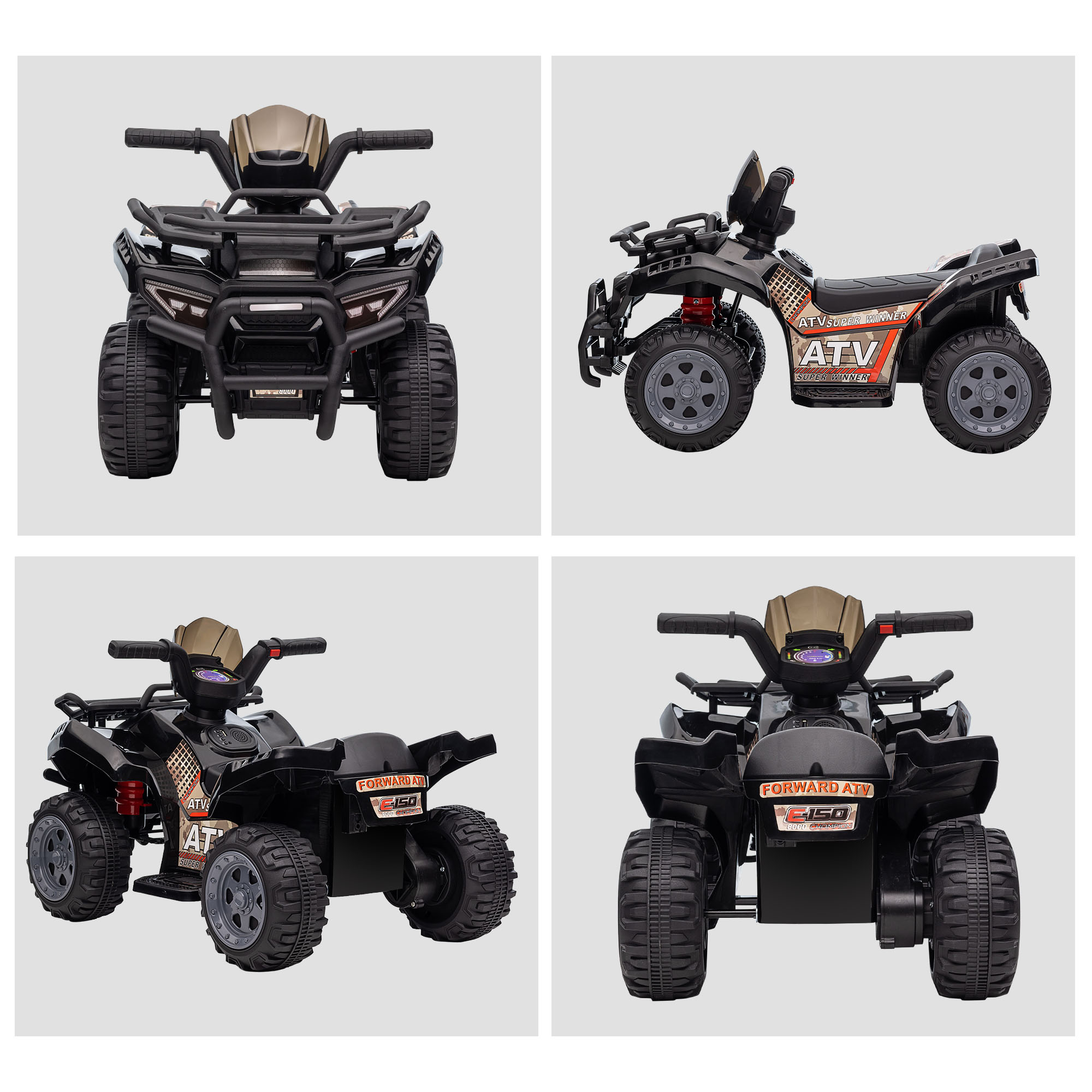 Kinder Quad Elektro 6V Kinderquad mit Vorwärtsfunktion, Musik, Elektro-Quad für Kinder 1,5-3 Jahre Schwarz