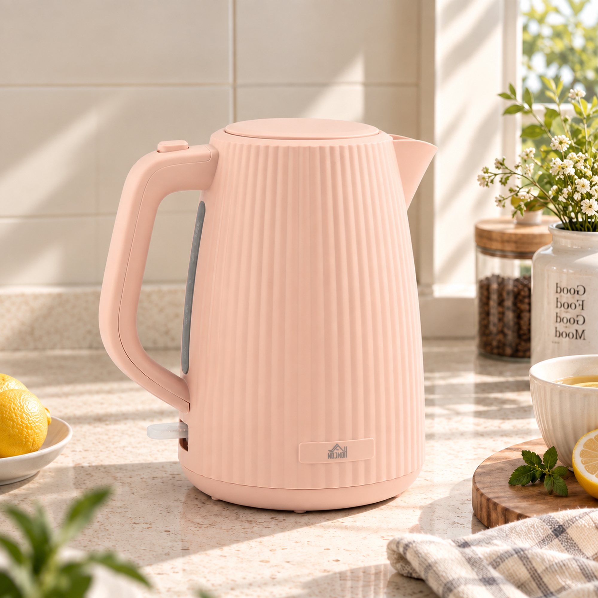 elektrischer Wasserkocher, 1,7L, Schnellkochfunktion, 2200W, mit herausnehmbarem Kalkfilter, Abschaltautomatik, Rosa