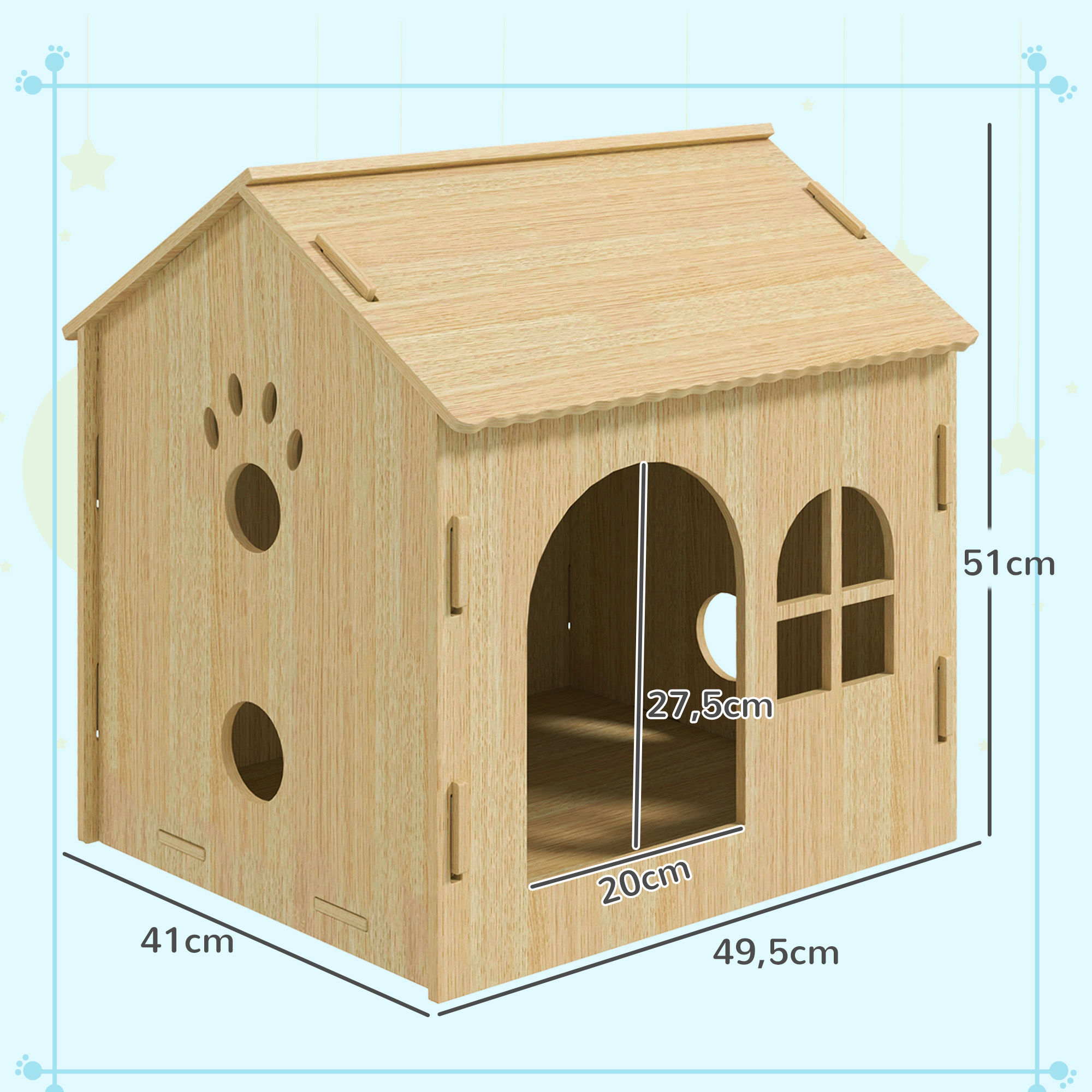 Hundehütte/Katzenhaus für Indoor, niedliches Design, 50 x 41 x 51 cm