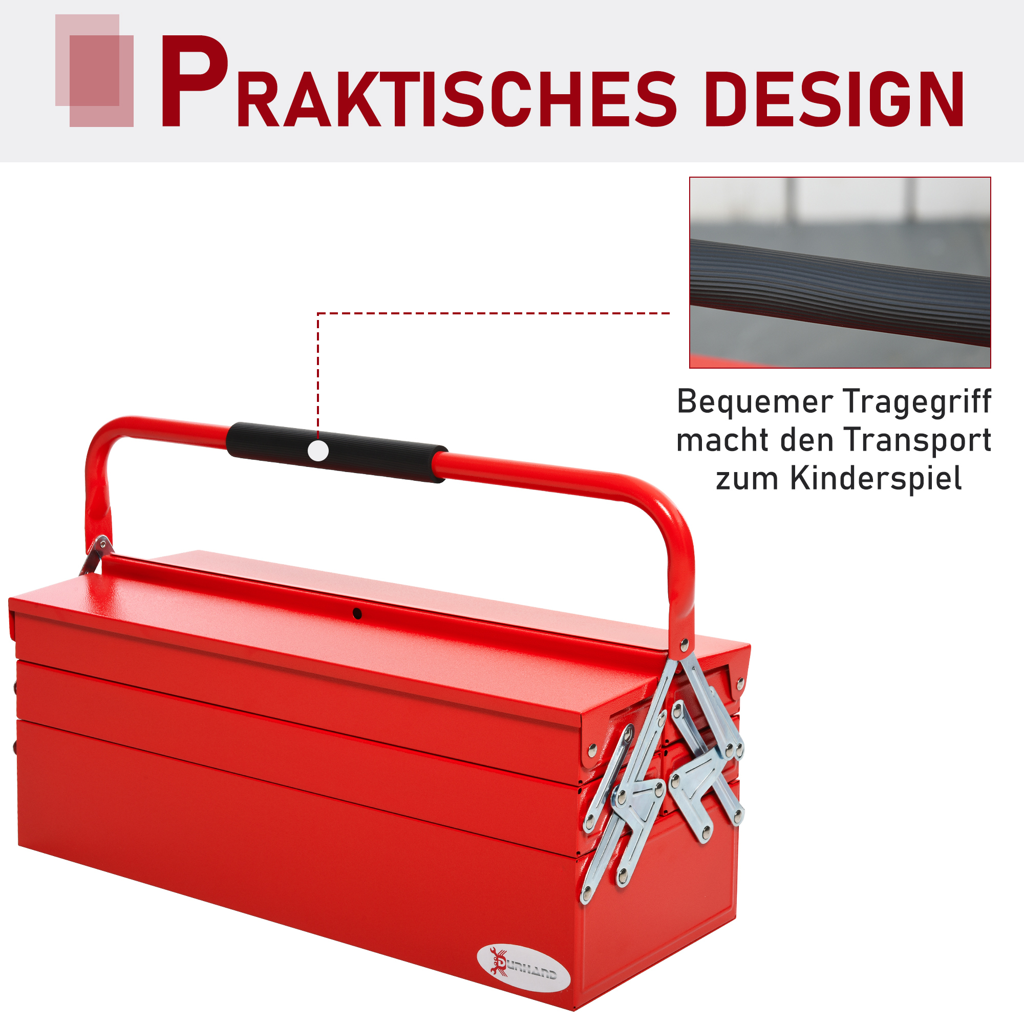 Werkzeugkoffer Werkzeugkiste 5 Fächer aufklappbar Stahl (SPCC) Rot 56 x 20 x 41 cm