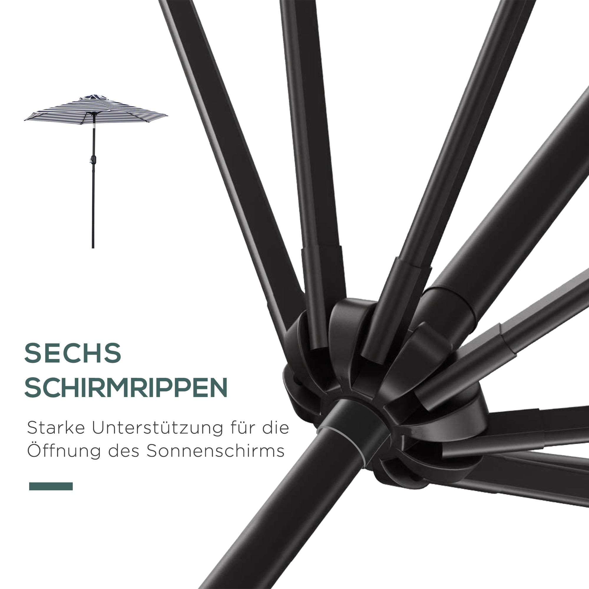 Sonnenschirm Gartenschirm Terrassenschirm Gestell Stahl im Freien Blauer Streifen Ø230 x 216 cm