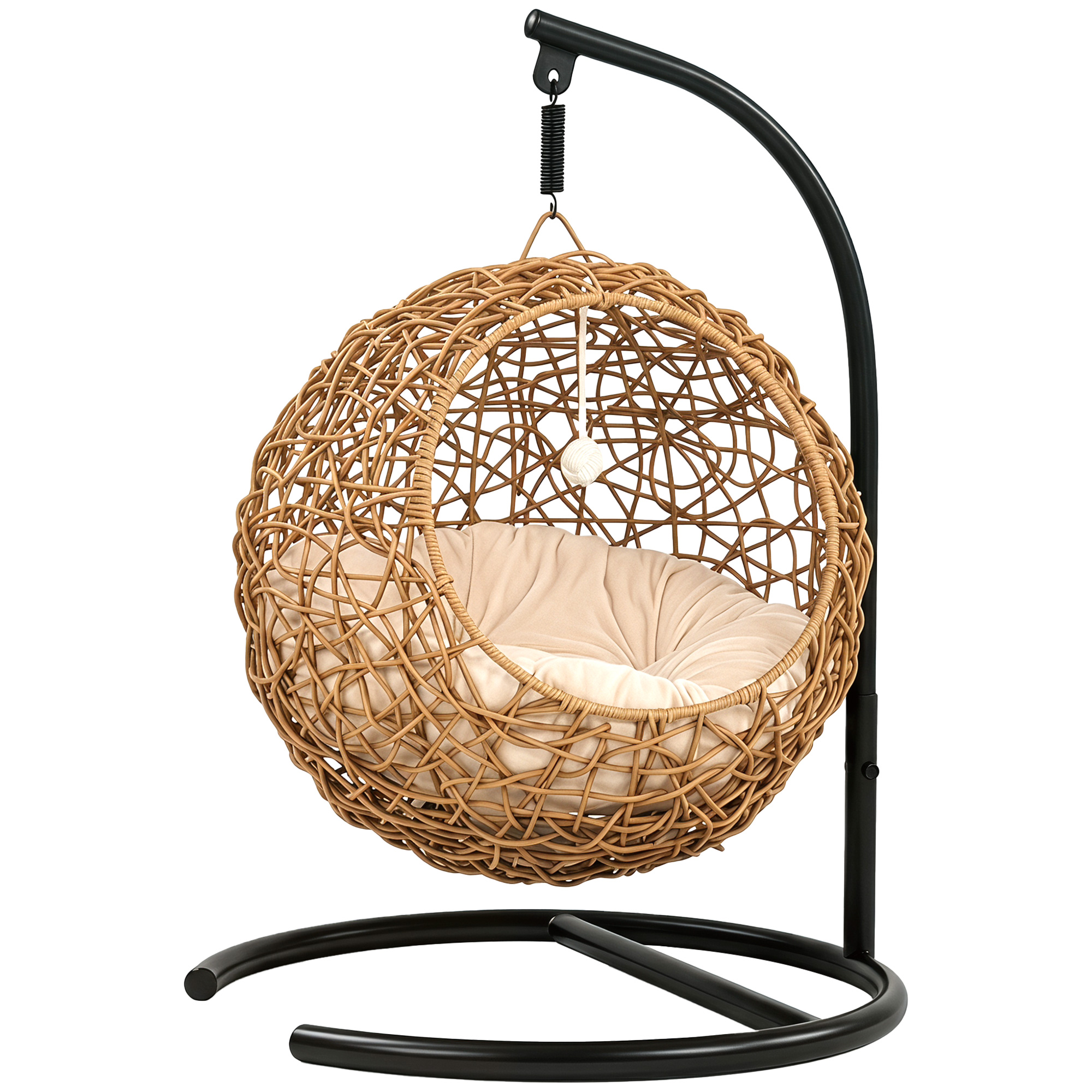 Katzenbett Rattan Katzenhöhle mit Waschbarem Kissen und Spielball, für Katzen bis 10 kg, 45 x 41 x 75 cm, Hellbraun