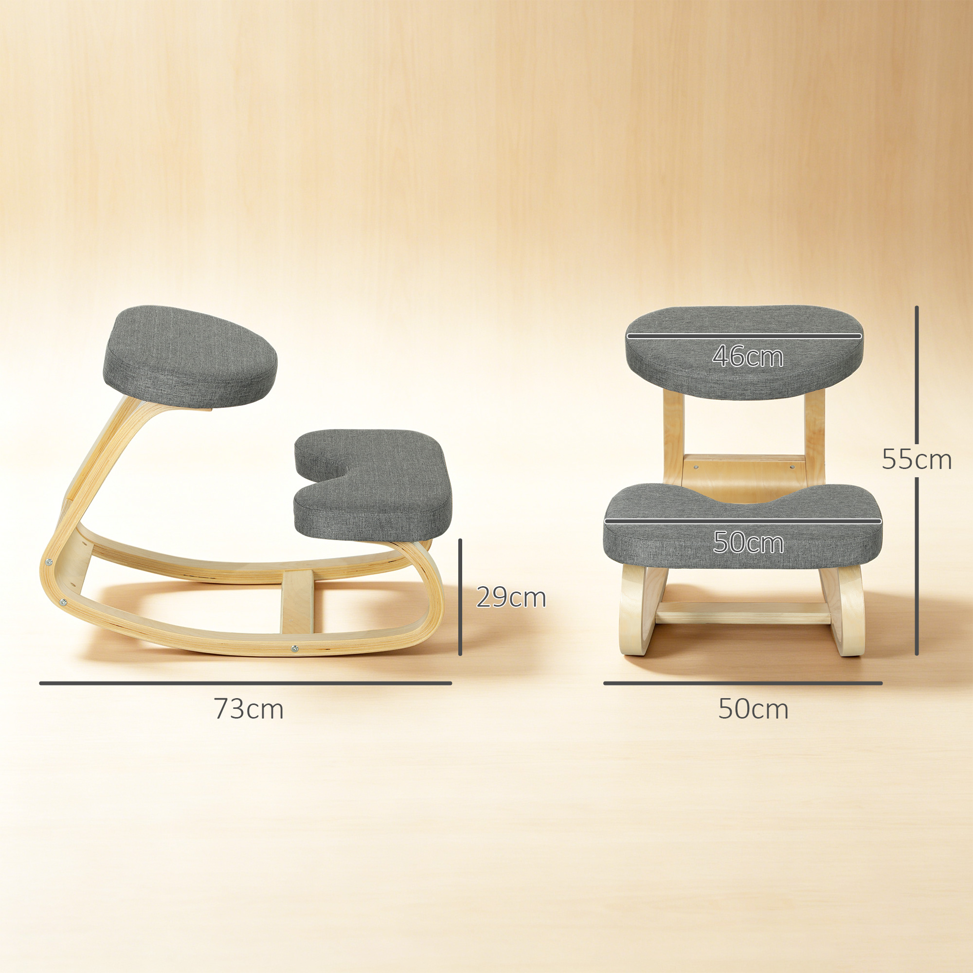 Kniestuhl, Ergonomischer Kniehocker mit Leinenoptik, Basis aus Birkenholz zur Verbesserung der Nackenschmerzen