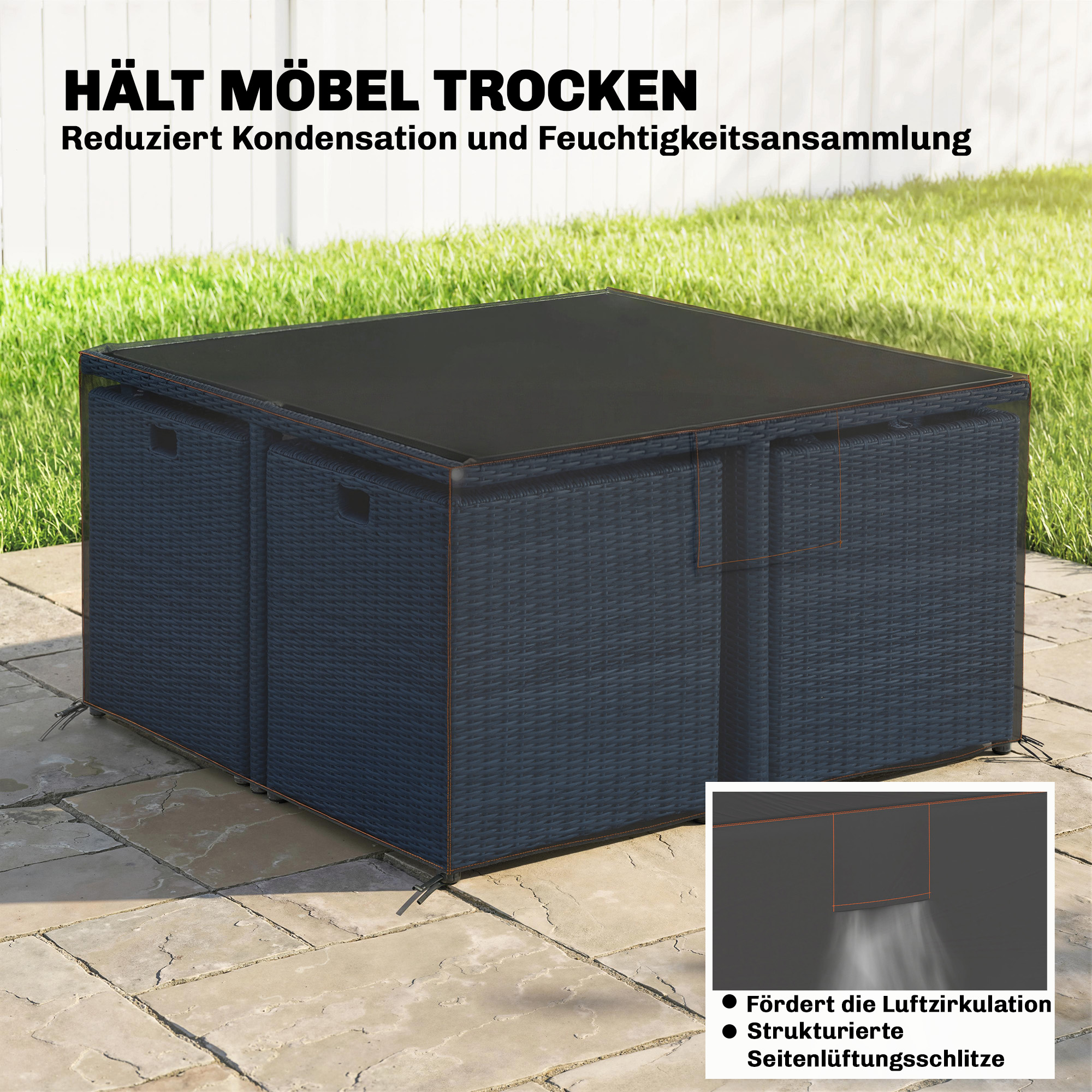 Schutzhülle für Gartenmöbel Winterfest Wasserdicht Abdeckung Anti-UV Abdeckplane 420D Oxford Gewebe 125x125x74cm Schwarz