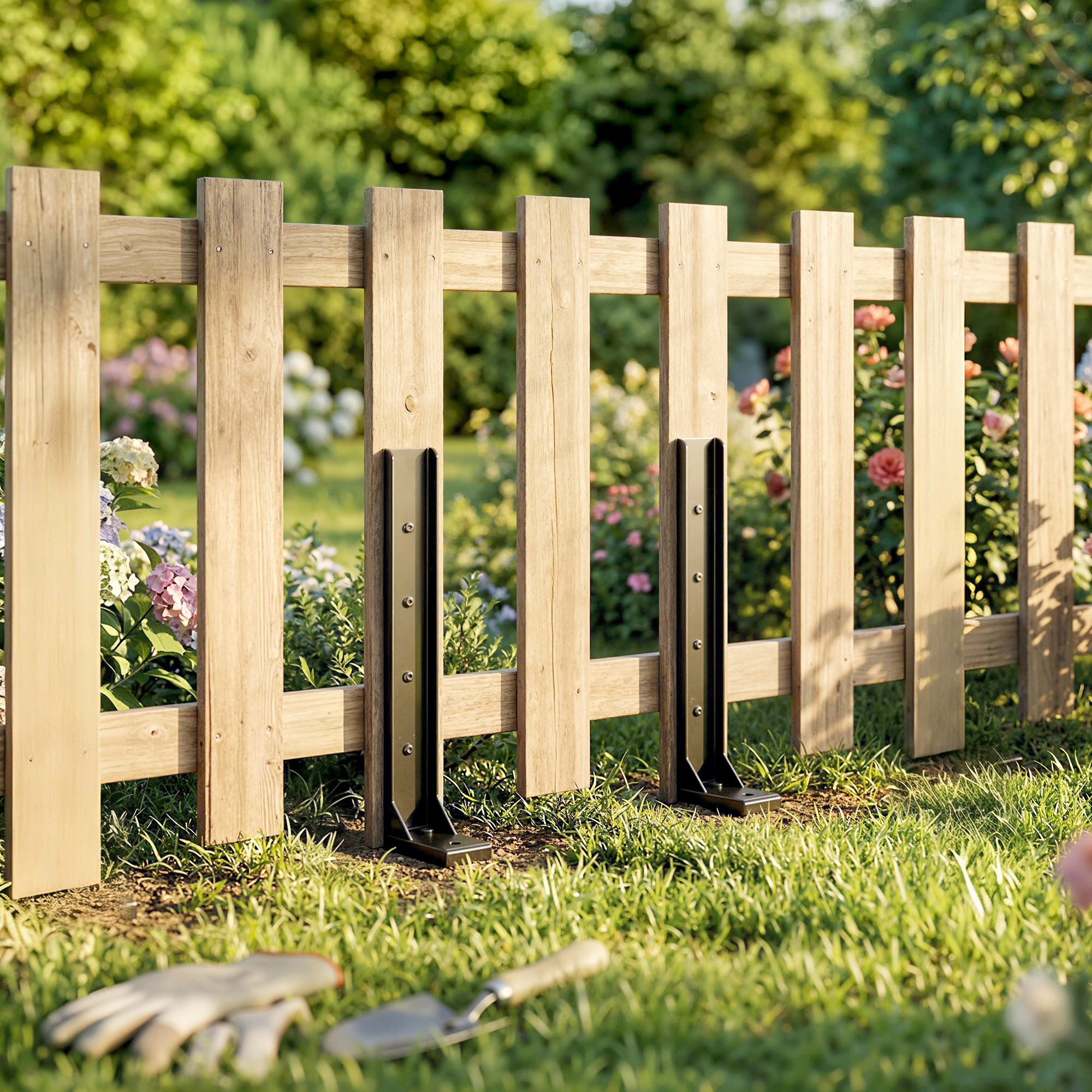 Zaunpfosten Reparaturset 2er-Set Stützpfähle für Zaunpfosten mit Nägeln Bohrer 81 x 5,5 x 12 cm Schwarz