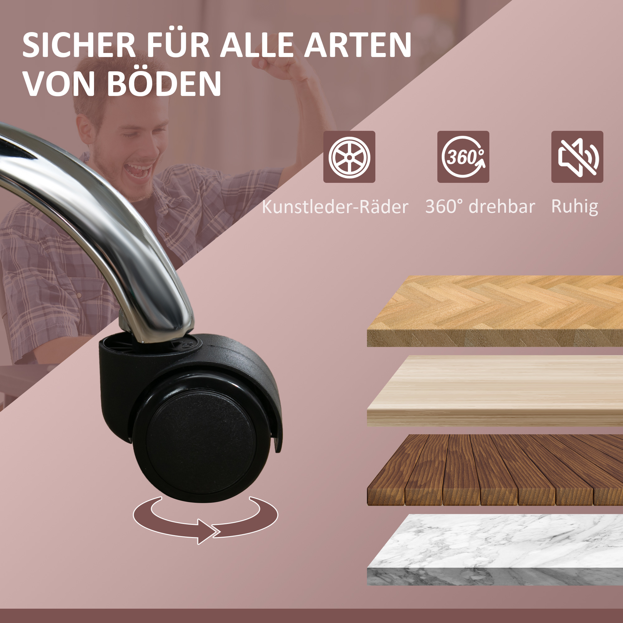 ergonomischer Bürostuhl mit Massagefunktion, Fußstütze, drehbar, rollbar, Rosa