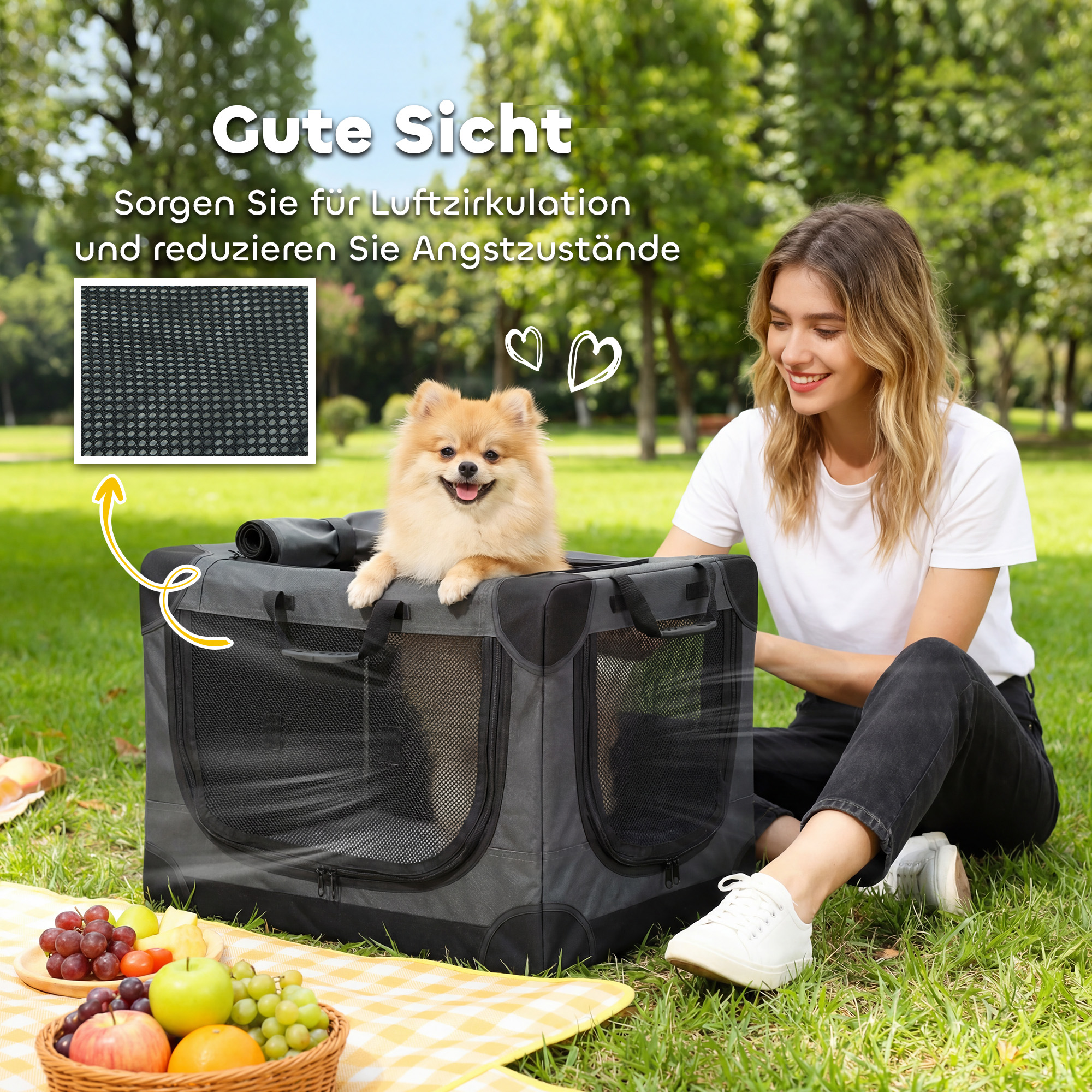 Hundebox faltbar Hundetransportbox mit Kissen abnehmbar waschbar Bezug aus Oxford-Gewebe für Hunde bis 4kg Armeegrün