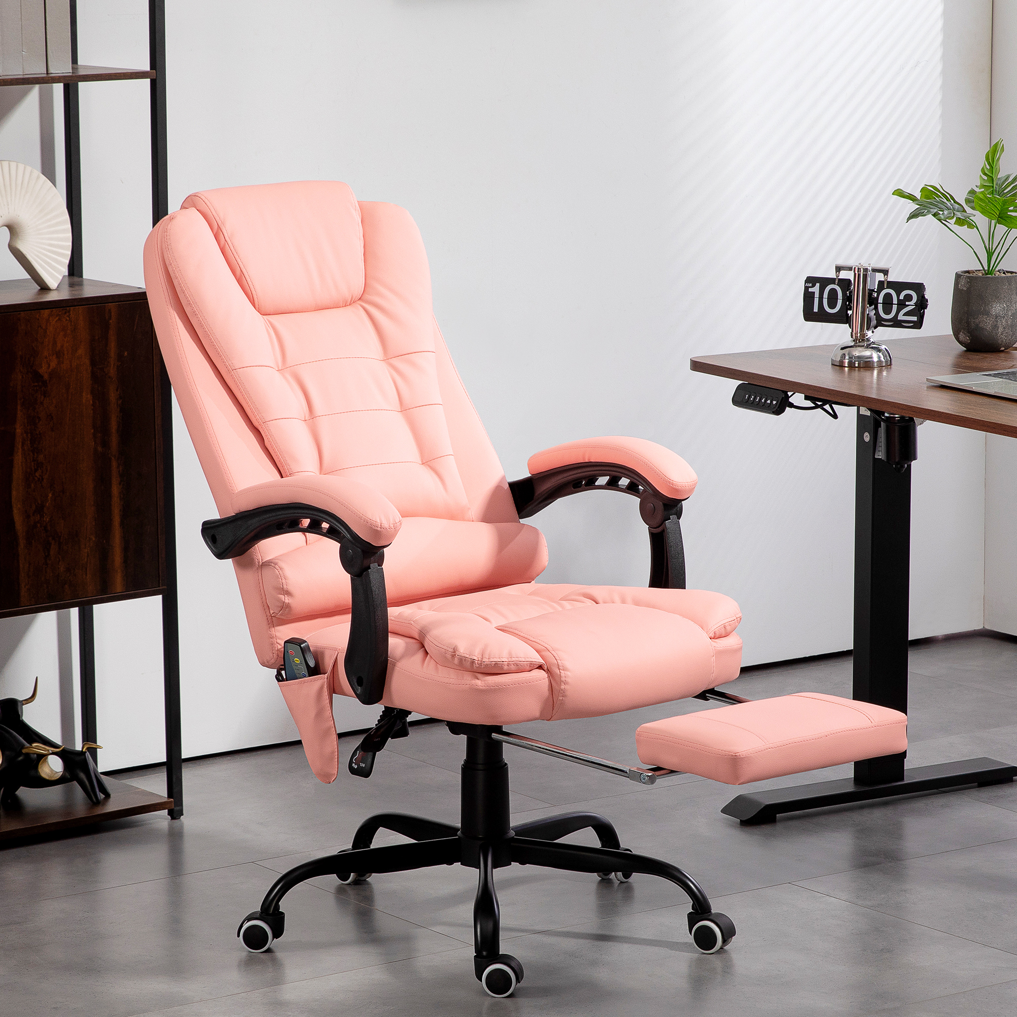 Massage-Bürostuhl, 7 Vibrationspunkte, verstellbare Fußstütze & Lehne, bis 120 kg, Lederoptik, Rosa