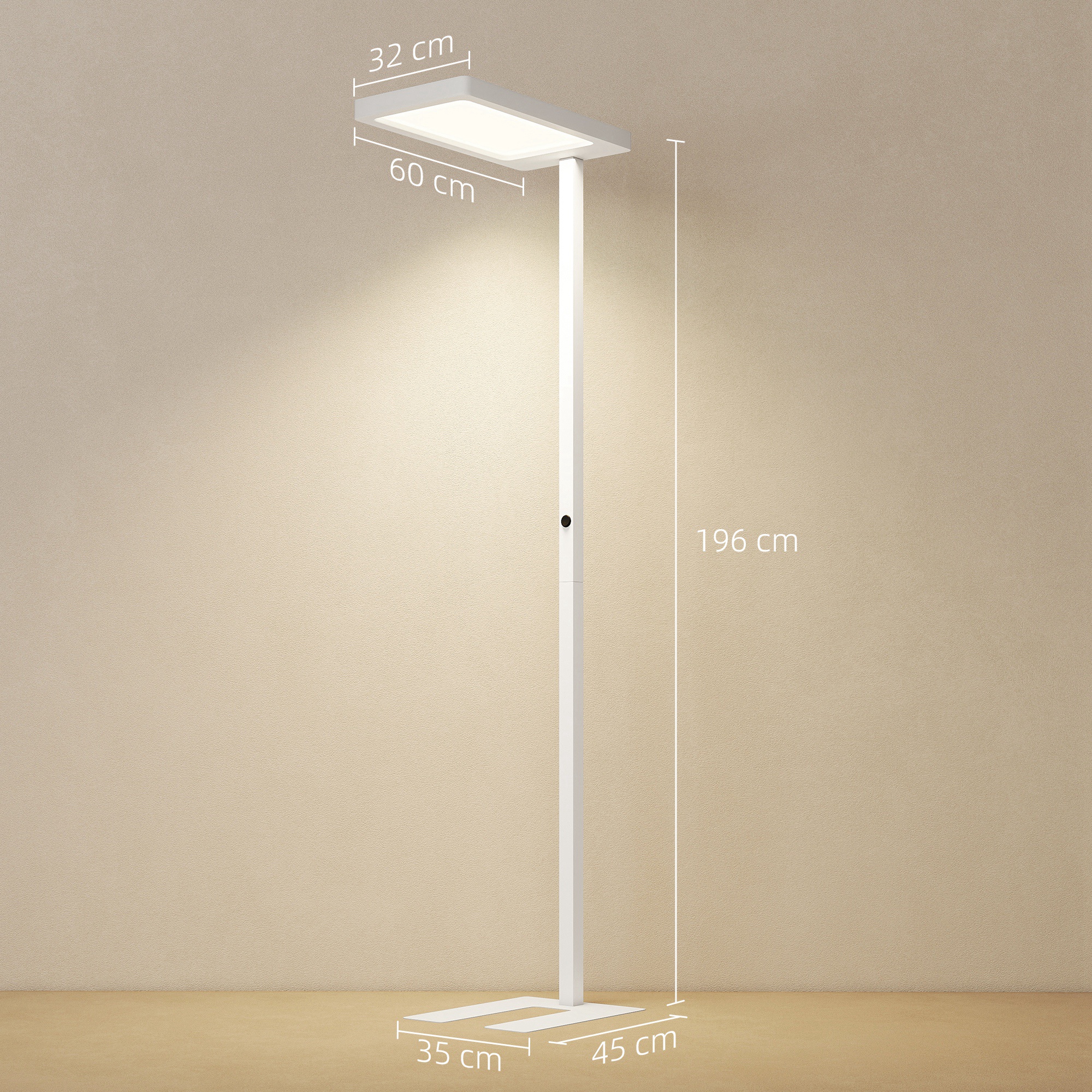 LED-Stehlampe, augenschonendes Licht, Bodenlampe mit Fernbedienung, anpassbare Helligkeit, Kunststoff, Metall, Weiß