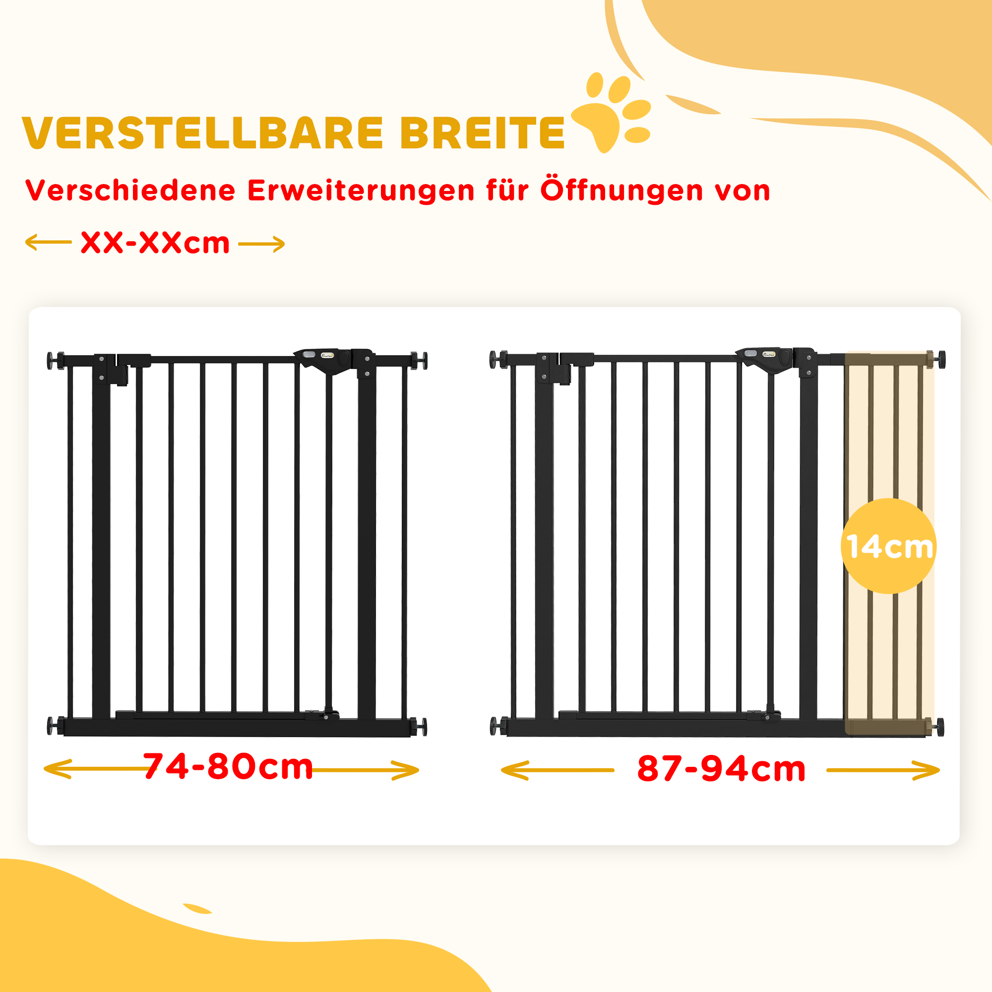 Türschutzgitter für Hunde, Absperrgitter, Schutzgitter für Haustiere, Metall, Kunststoff, ,74-80/87-94 cm, Schwarz