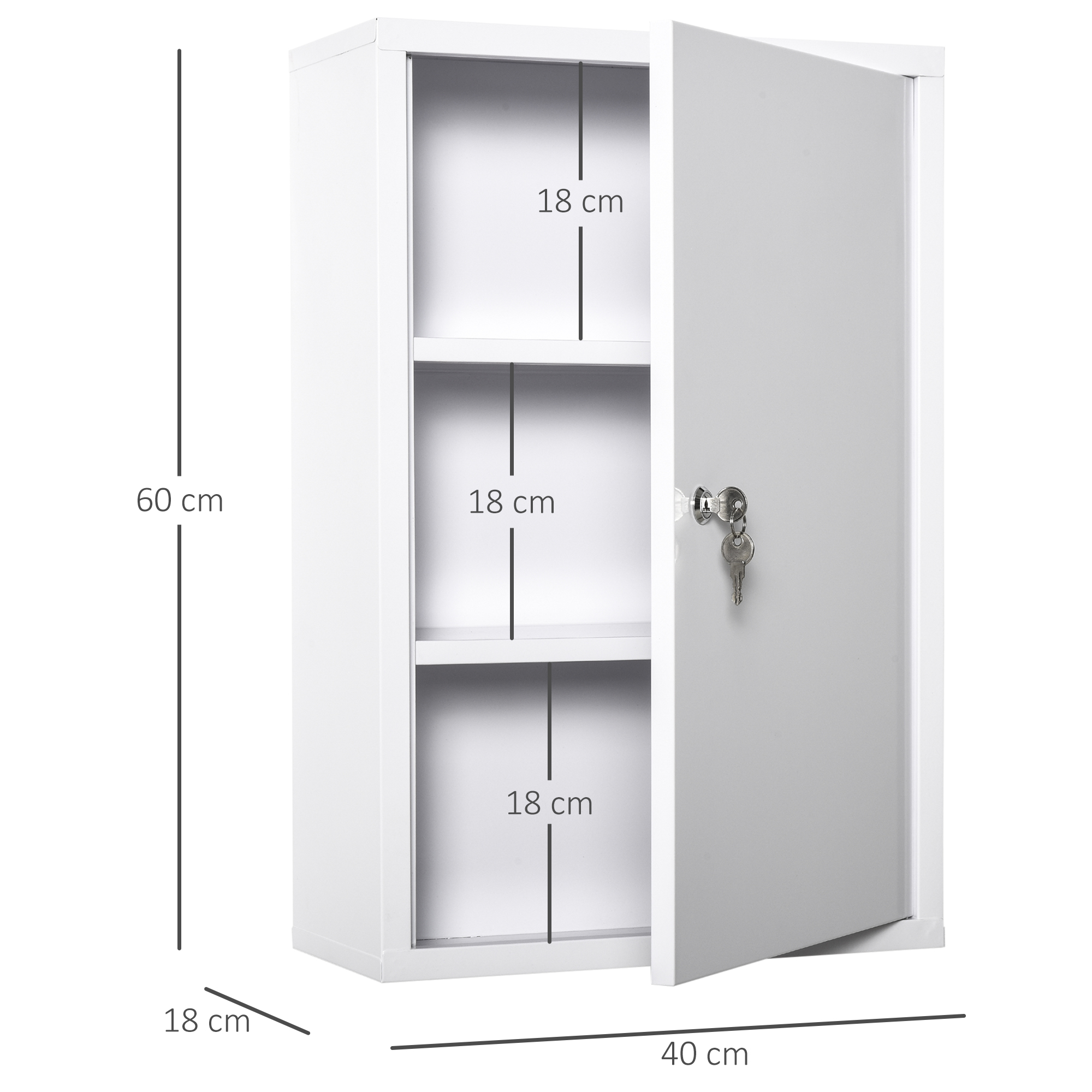 Medizinschrank Arzneischrank zur Medikamenten-Aufbewahrung, Abschließbar Medikamentenschrank Metall mit 3 Fächern Erste-Hilfe-Schrank, 40 x 18 x 60 cm, Weiß