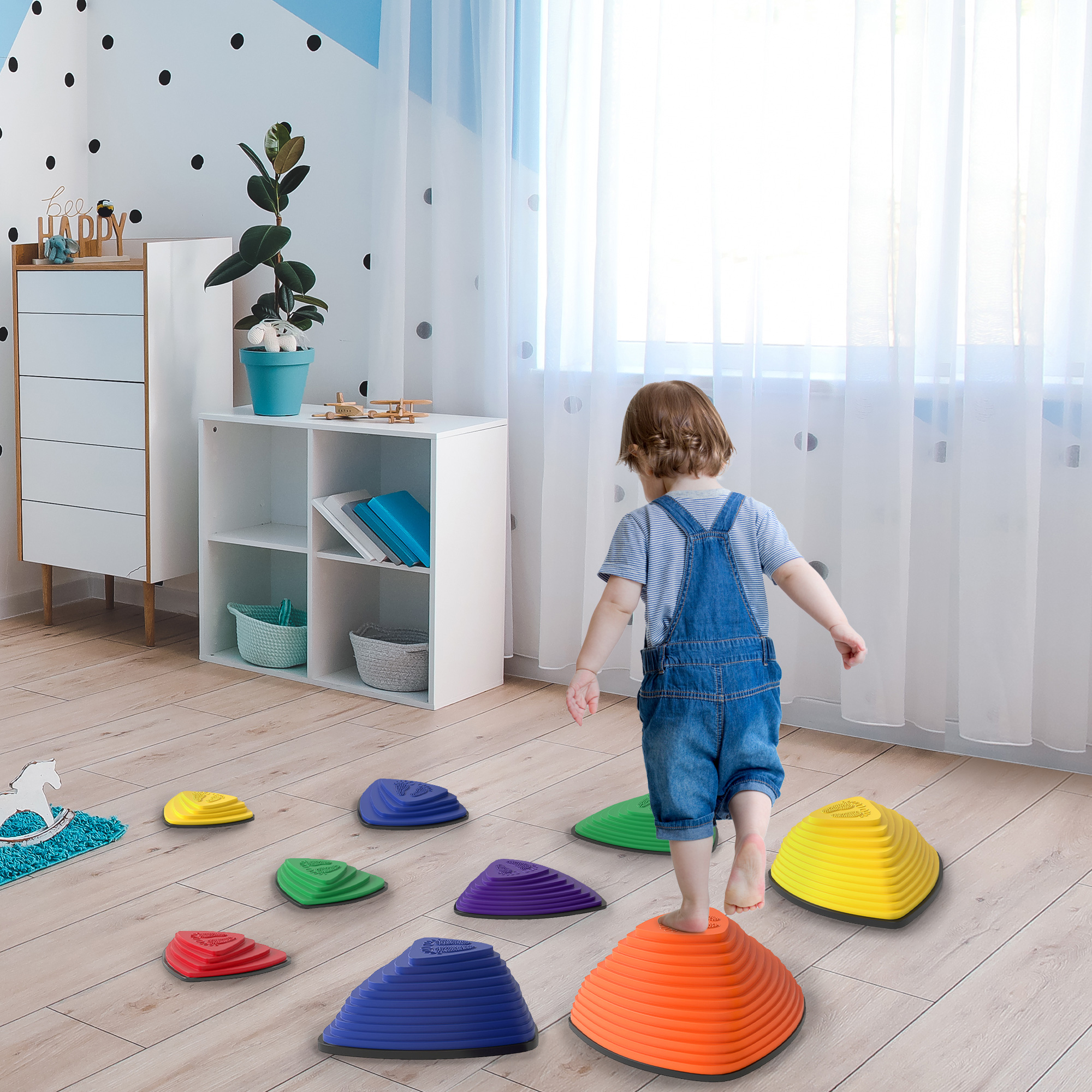 9er-Set Trittsteine, rutschfestes Design, für drinnen & draußen, stapelbar, Bunt