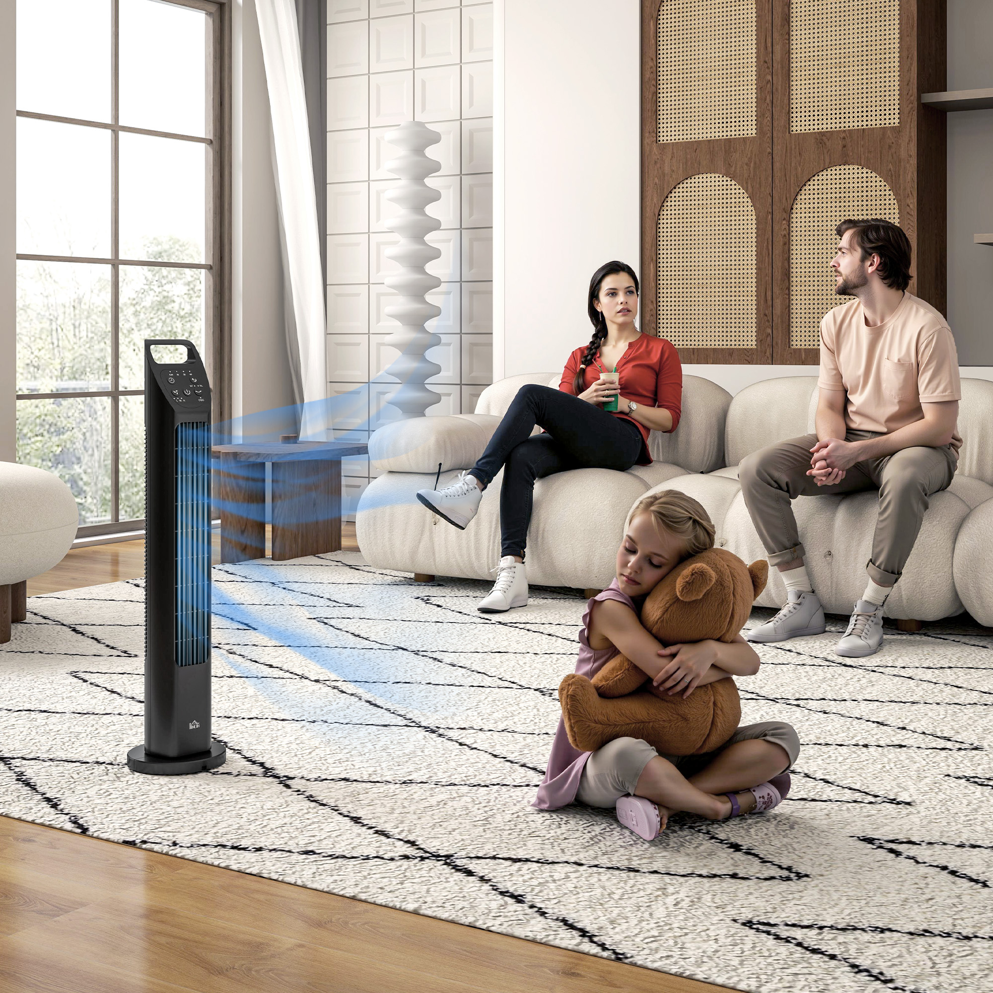 Standventilator, Turmventilator, Klimaanlage, 3 Modi, drehbar, Timer, Schwarz