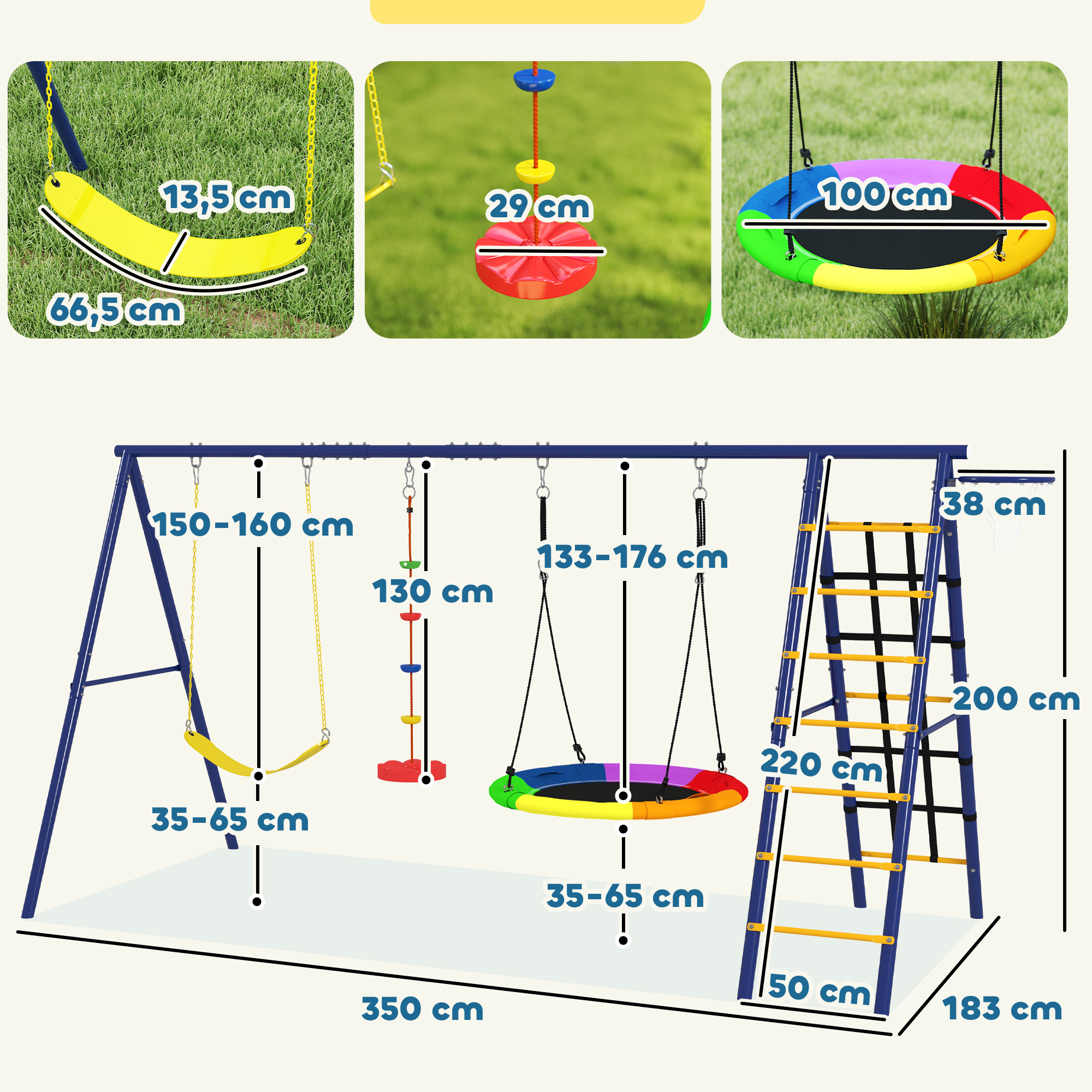 Kinderschaukel-Set, Stahl, 3-8 Jahre, 6-in-1-Design, Bunt