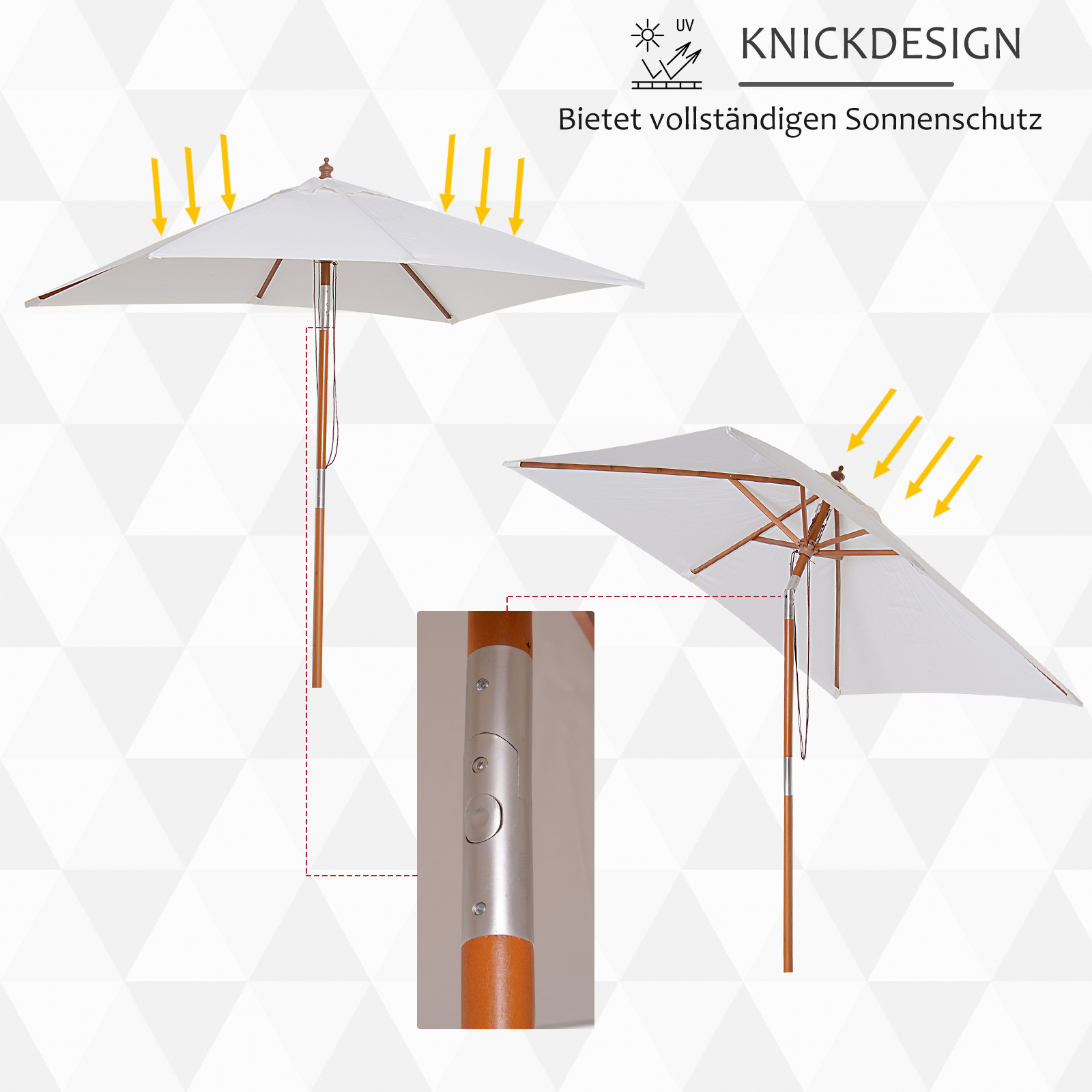 Sonnenschirm 200 x 150 x 235 cm Knickbarer Gartenschirm 3-stufig einstellbar rechteckig Strandschirm wasserabweisend und UV-beständig für Strand Balkon Terrasse Garten Cremeweiß