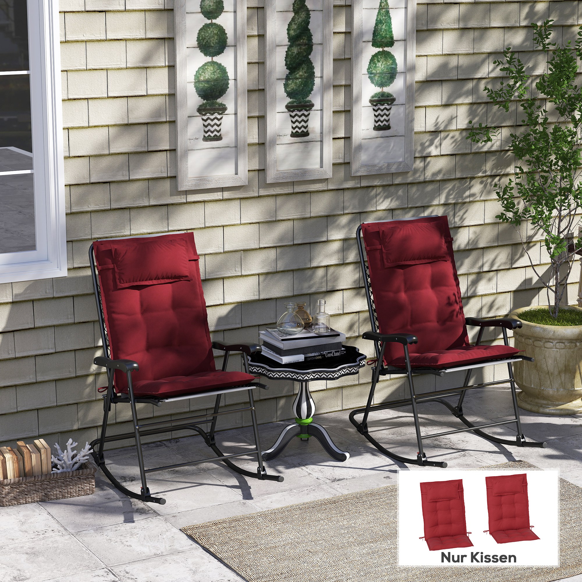 2er Set Auflage für Sonnenliege Wasserabweisend Liegenauflage für Gartenliege Polsterauflage 50x116x5 cm, Weinrot