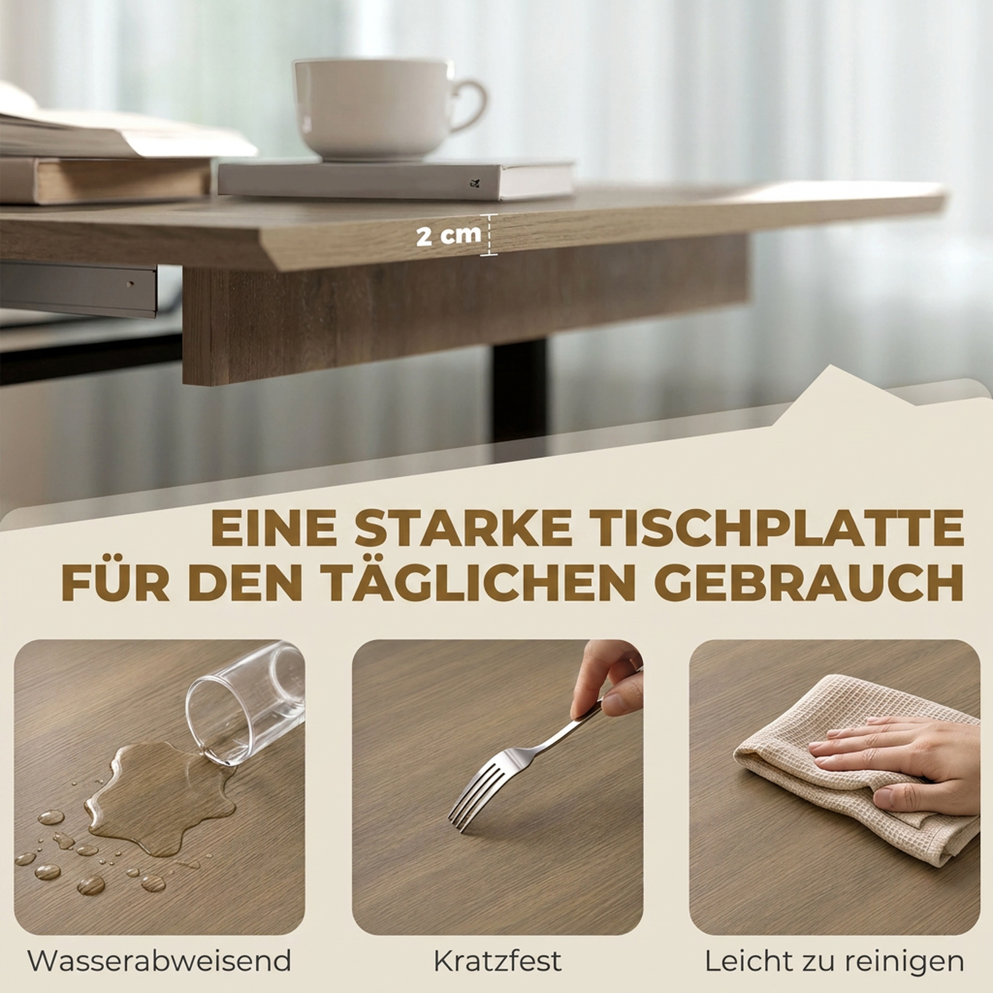 ausziehbarer Esstisch 140-180 cm für 6-8 Personen, rechteckig im Industrial-Design mit Stahlgestell, Braun