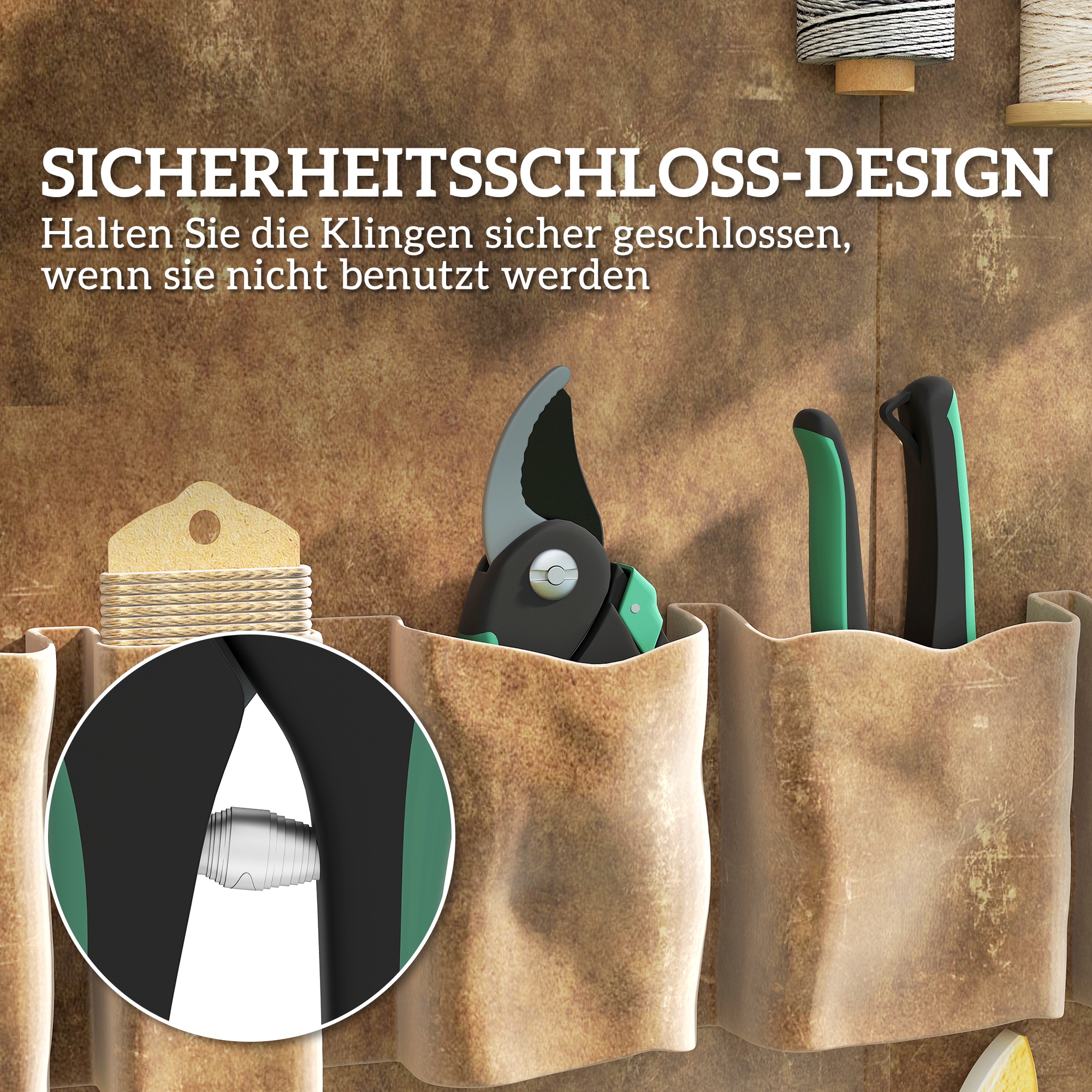 Gartenwerkzeug Set 2 Stück Garten Werkzeug aus Metall Gartengeräte mit Gartenschere Grün+Schwarz