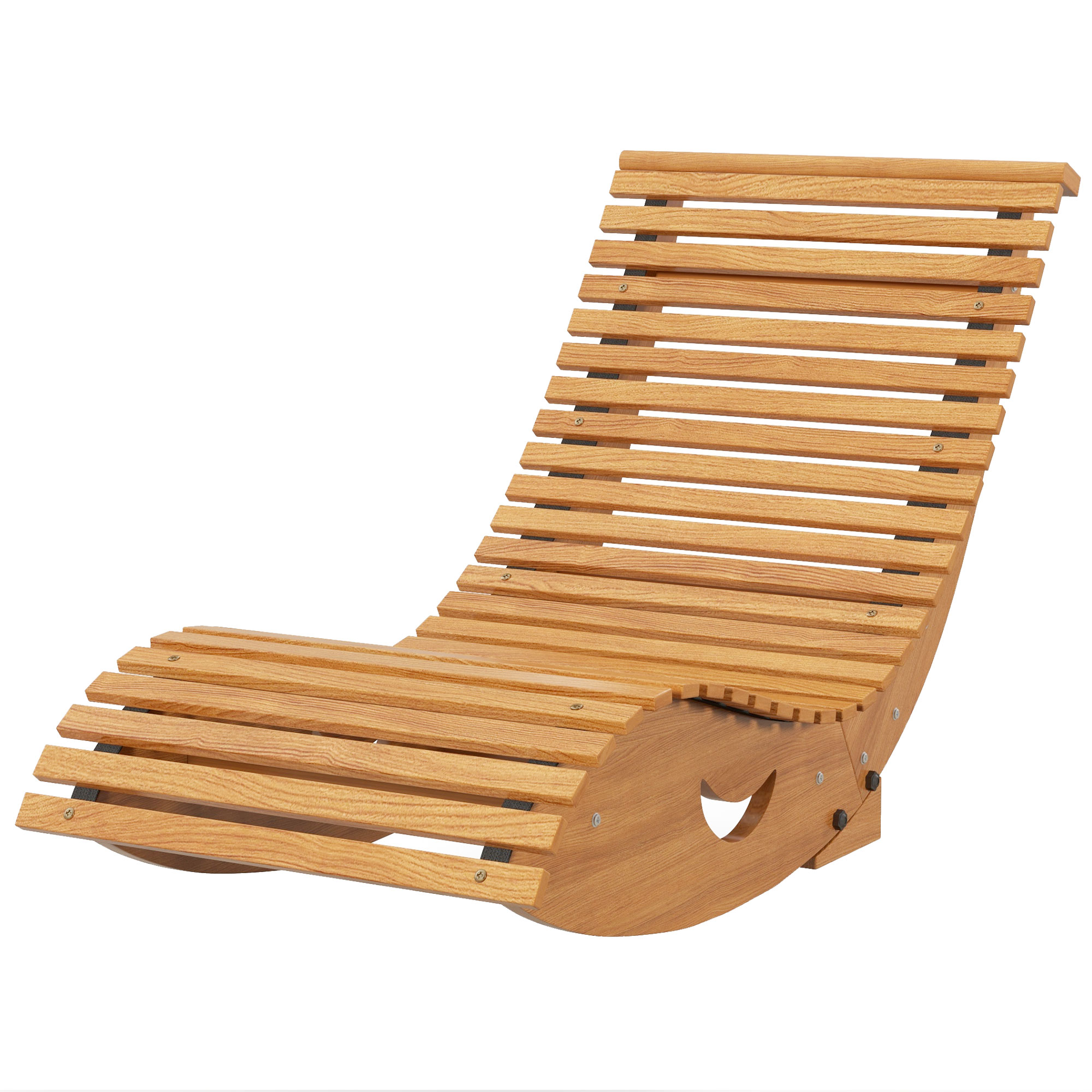 Outdoor Schaukelstuhl, Hochlehner, einstellbare Basis, Kiefernholz, 130 x 60 x 60cm, Hellbraun