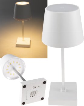 LED Tischleuchte 26cm, Weiß, 3xAA A Batterie, dimmbar, Licht warmweiß