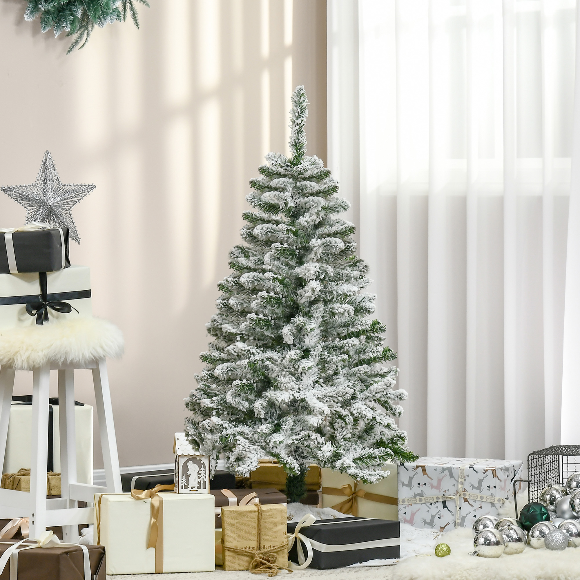 Künstlicher Weihnachtsbaum, Schnee-Effekt, flammenhemmend, Scharnierkonstruktion, Grün/Weiß