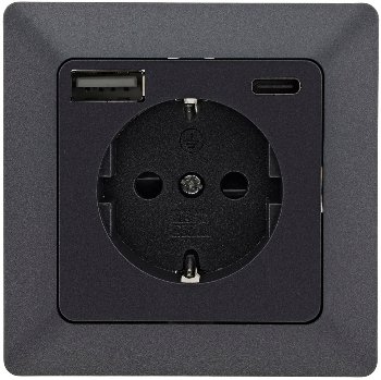 MILOS Schutzkontakt-Steckdose, anthrazit / 230V~/ 16A, Unterputz, USB-A/C PD 3.0