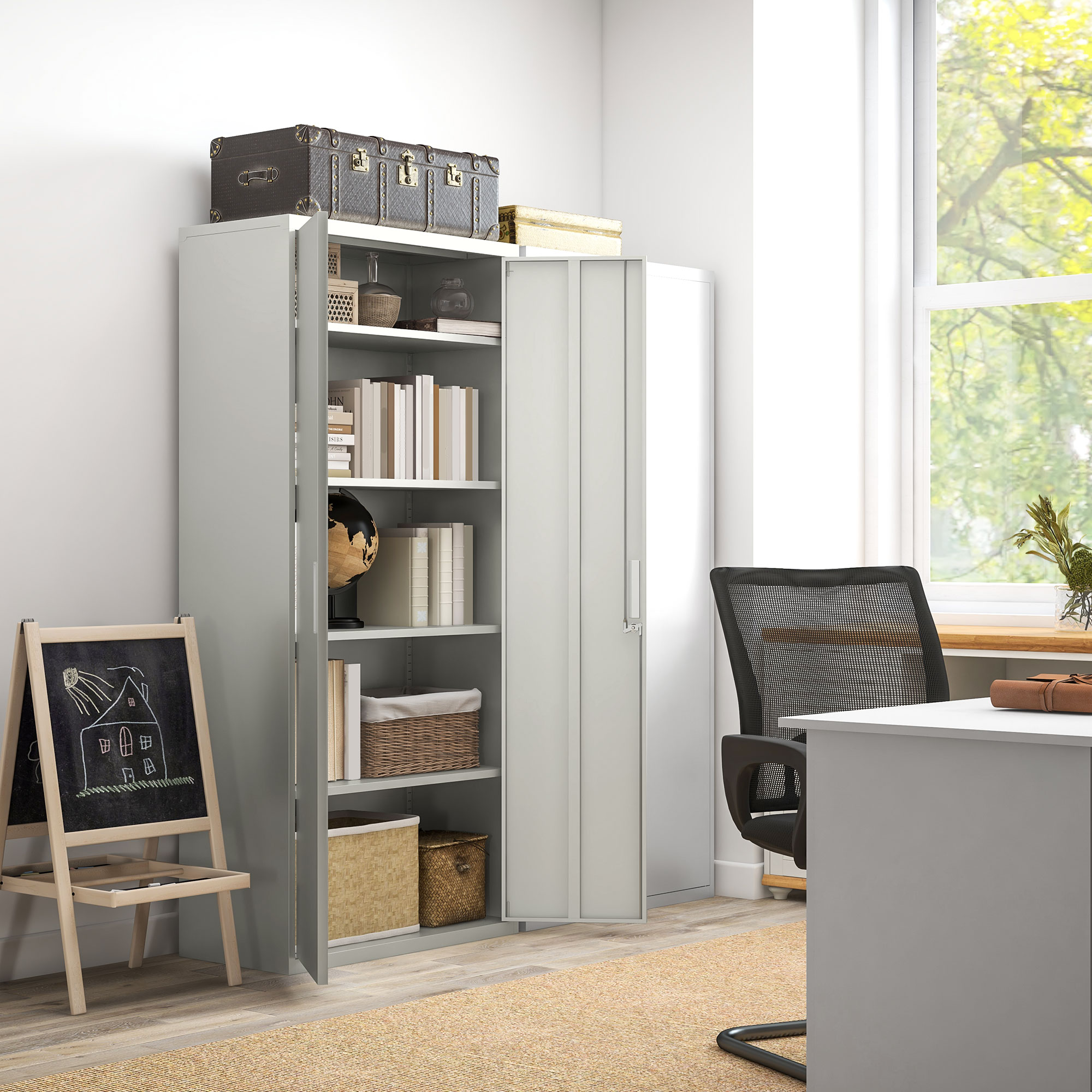 Aktenschrank, Büroschrank, 5 Regale, Metall, 80B x 40T x 180H cm, Weiß