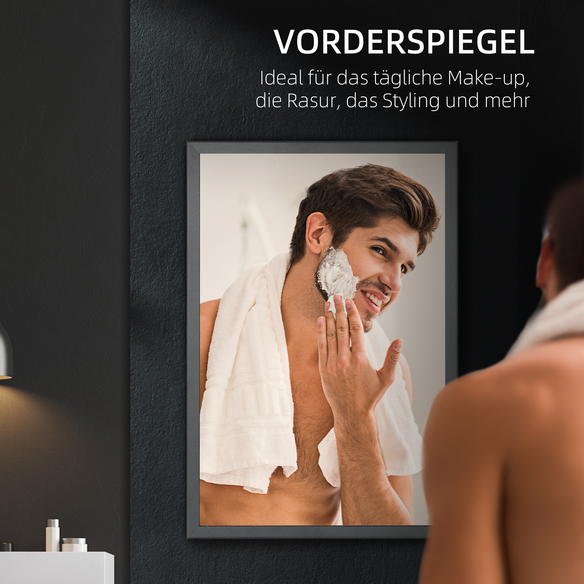 Spiegelschrank, Badschrank, 3 Regalfächer, Edelstahl, 40x12x60cm, Schwarz