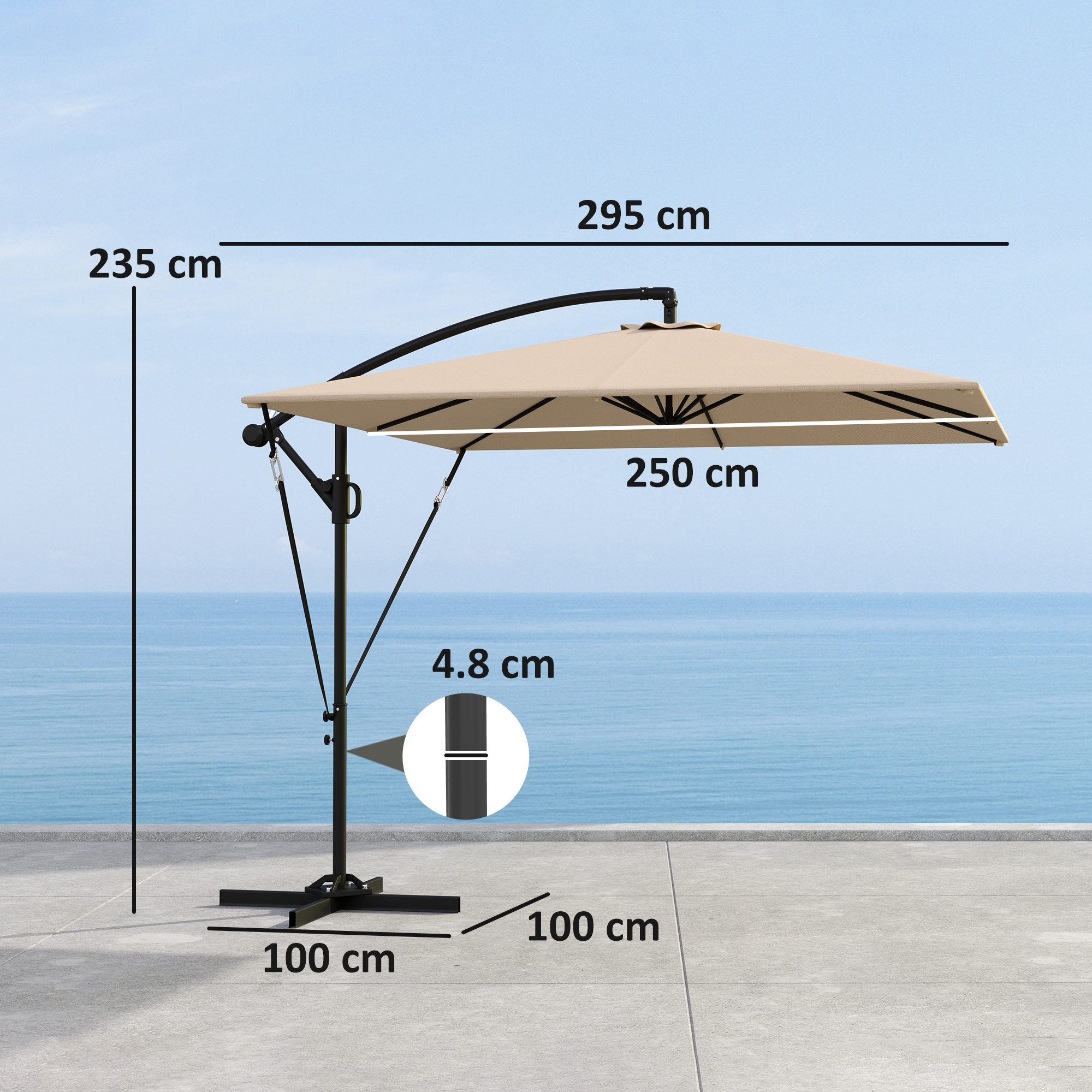 Ampelschirm Ø260 cm Sonnenschirm mit UV-Schutz 50 wasserabweisend Kurbelschirm mit Ständer, Khaki