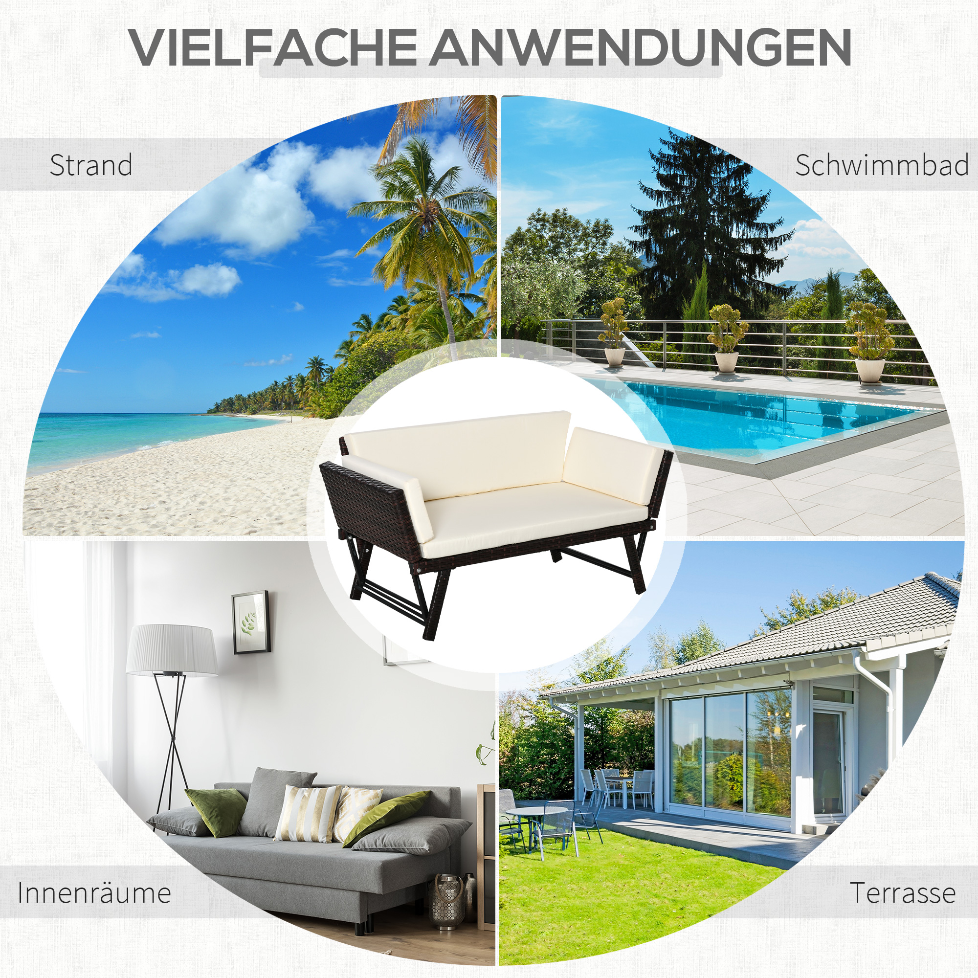 Polyrattan Gartensofa 2 Sitzer Gartenmöbel Loungesofa Gartenbank Gartenliege klappbar Armlehnen Stahl Braun 129 x 63 x 67 cm
