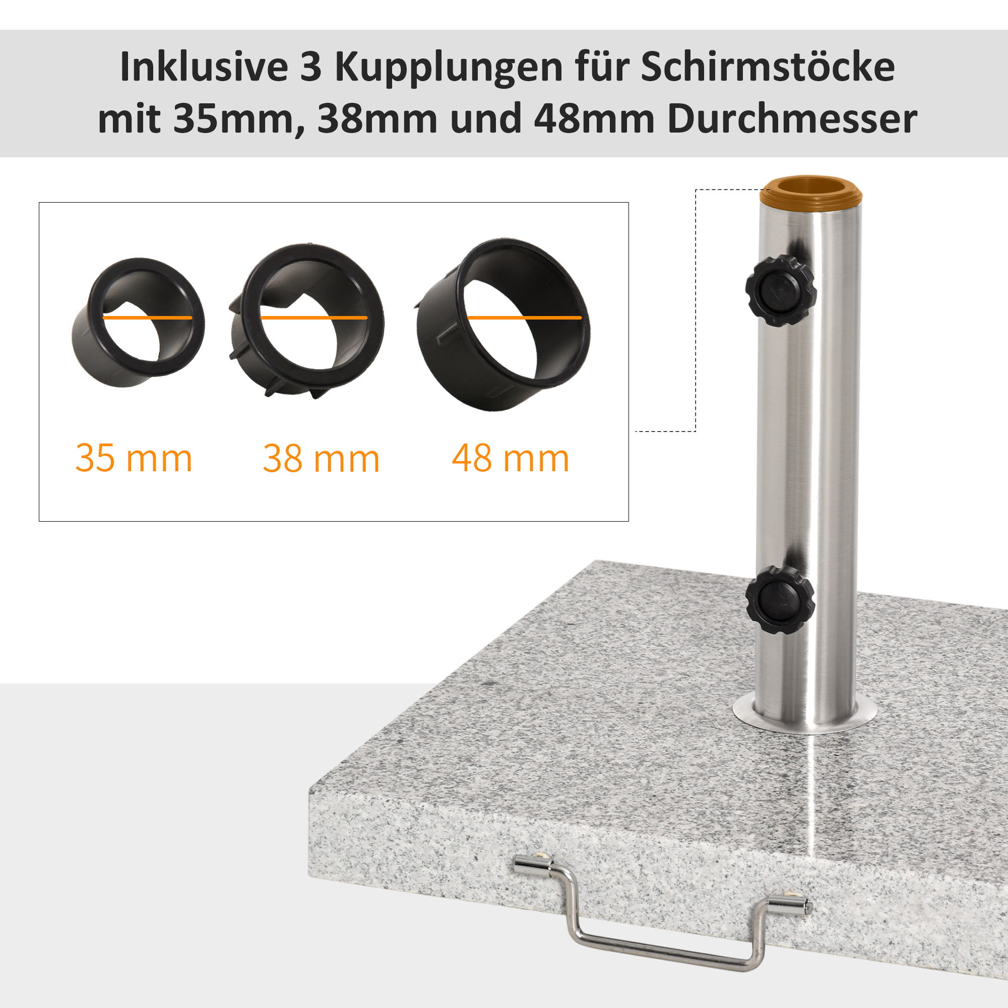 Sonnenschirmständer aus Edelstahl Schirmständer mit Griffe, halbrund Schirmhalter, Schirmgewichtfür Sonnenschirm Ø3,8-Ø4,8 cm, für Balkon, Terasse, Garten, Grau