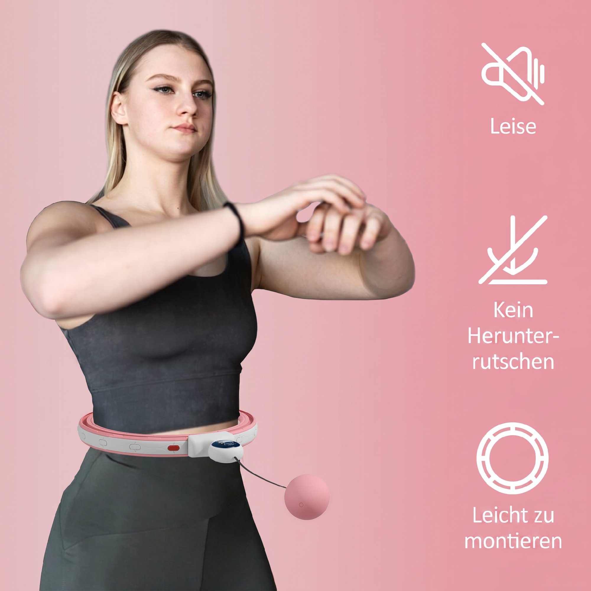 Smart Hula Hoop Reifen Erwachsene mit Gewicht Kugel Zähler 16 Knoten (76-113cm) Rosa