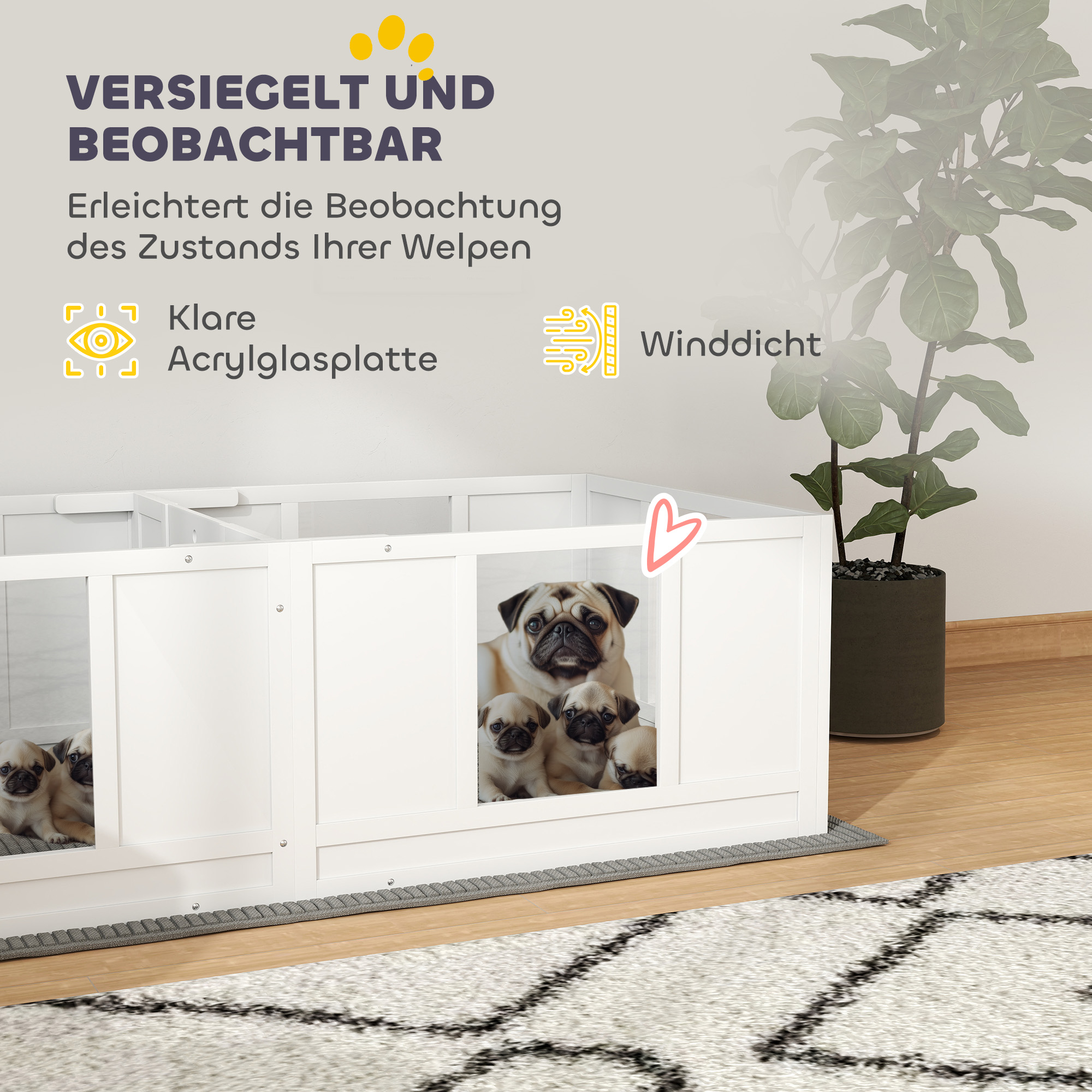 Welpenbox für Hunde, mit  klaren Paneelen, 2-Raum-Design, für kleine Hunde
