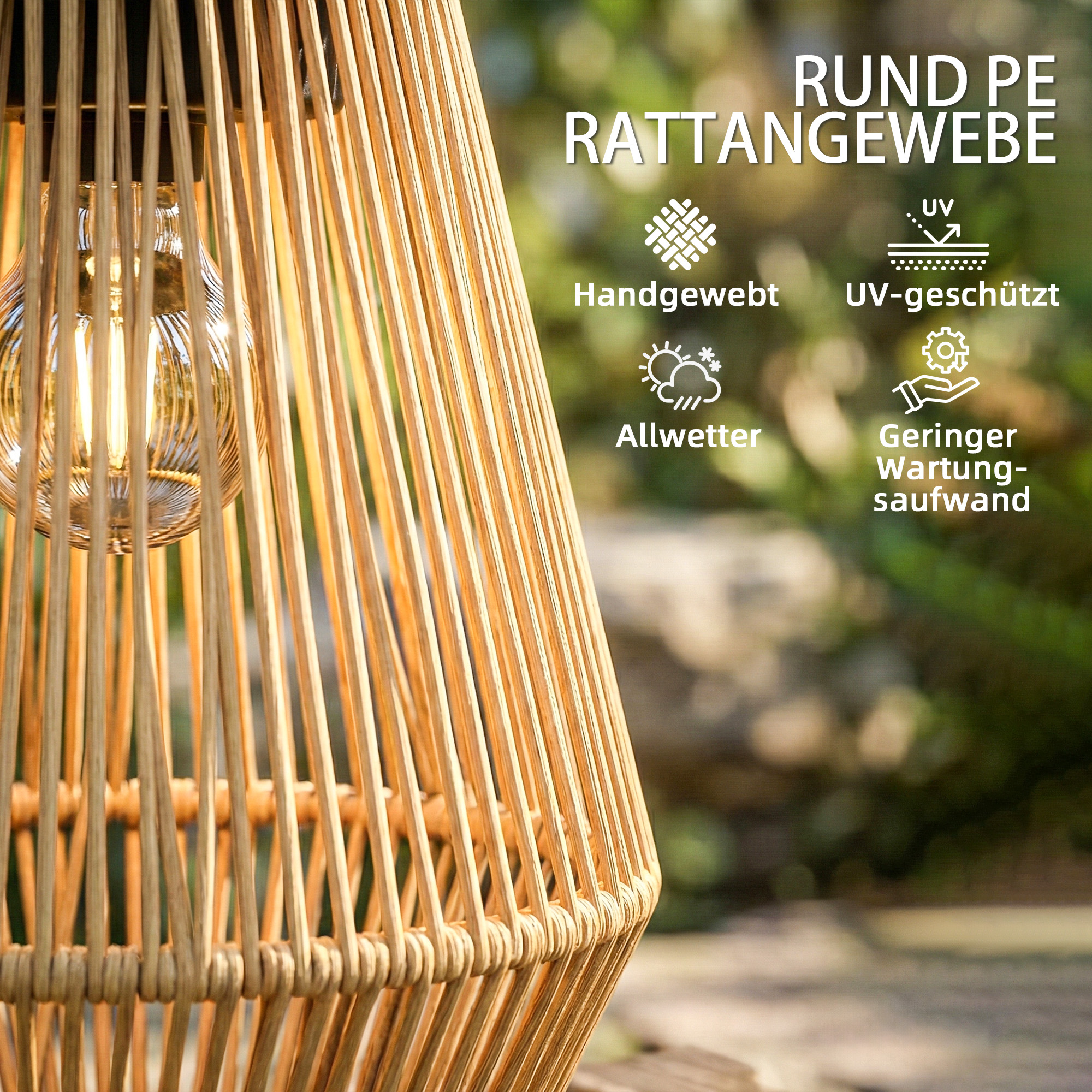 Solar Stehlampe 2er Set Rattan Hängend Solarlampen mit Lichtsensor IP44 wasserdichte Solarlampe für Garten Balkon Braun