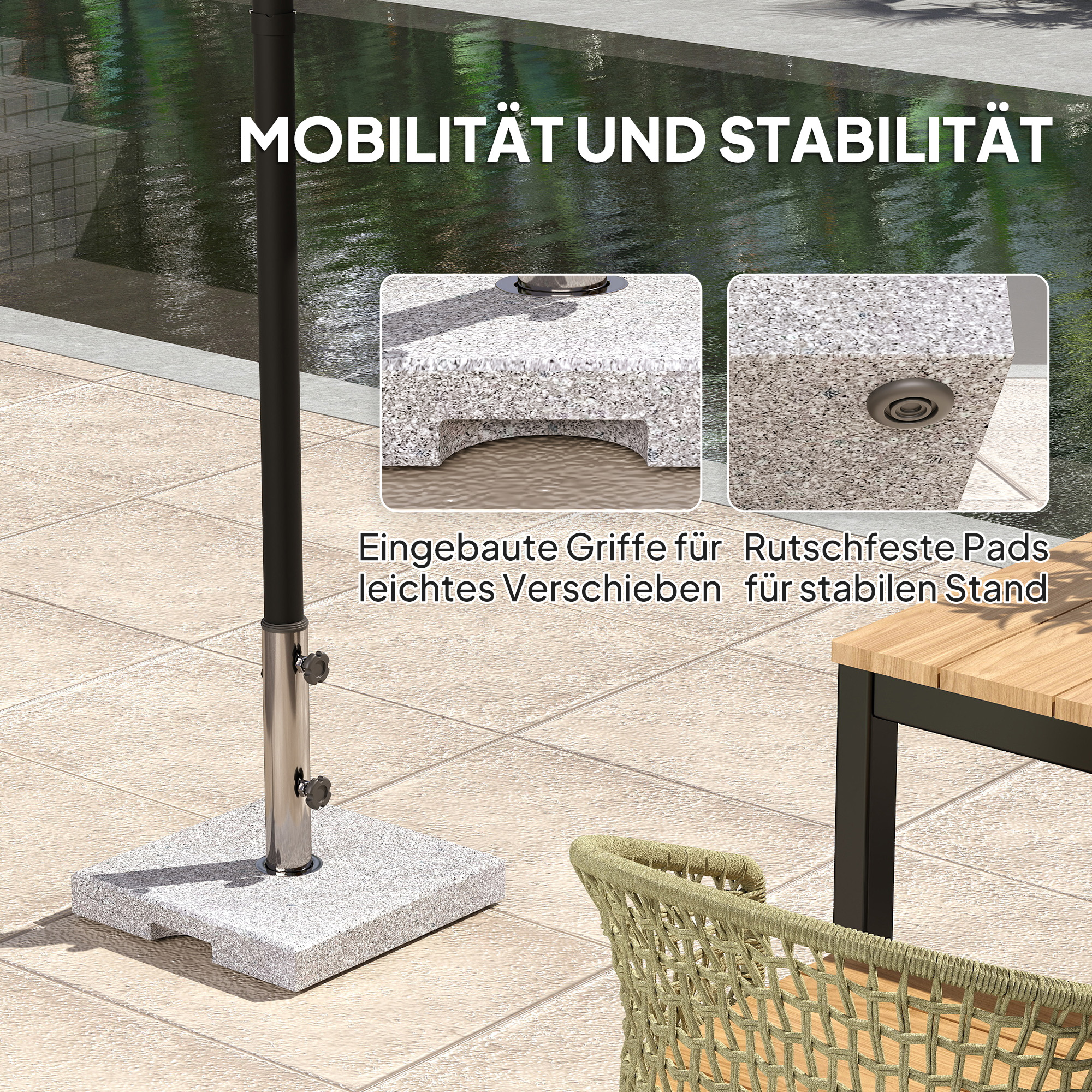 Sonnenschirmständer aus Granit 21kg Schirmständer, Quadratisch Schirmhalter, Schirmgewicht für Sonnenschirm 32/38/48mm