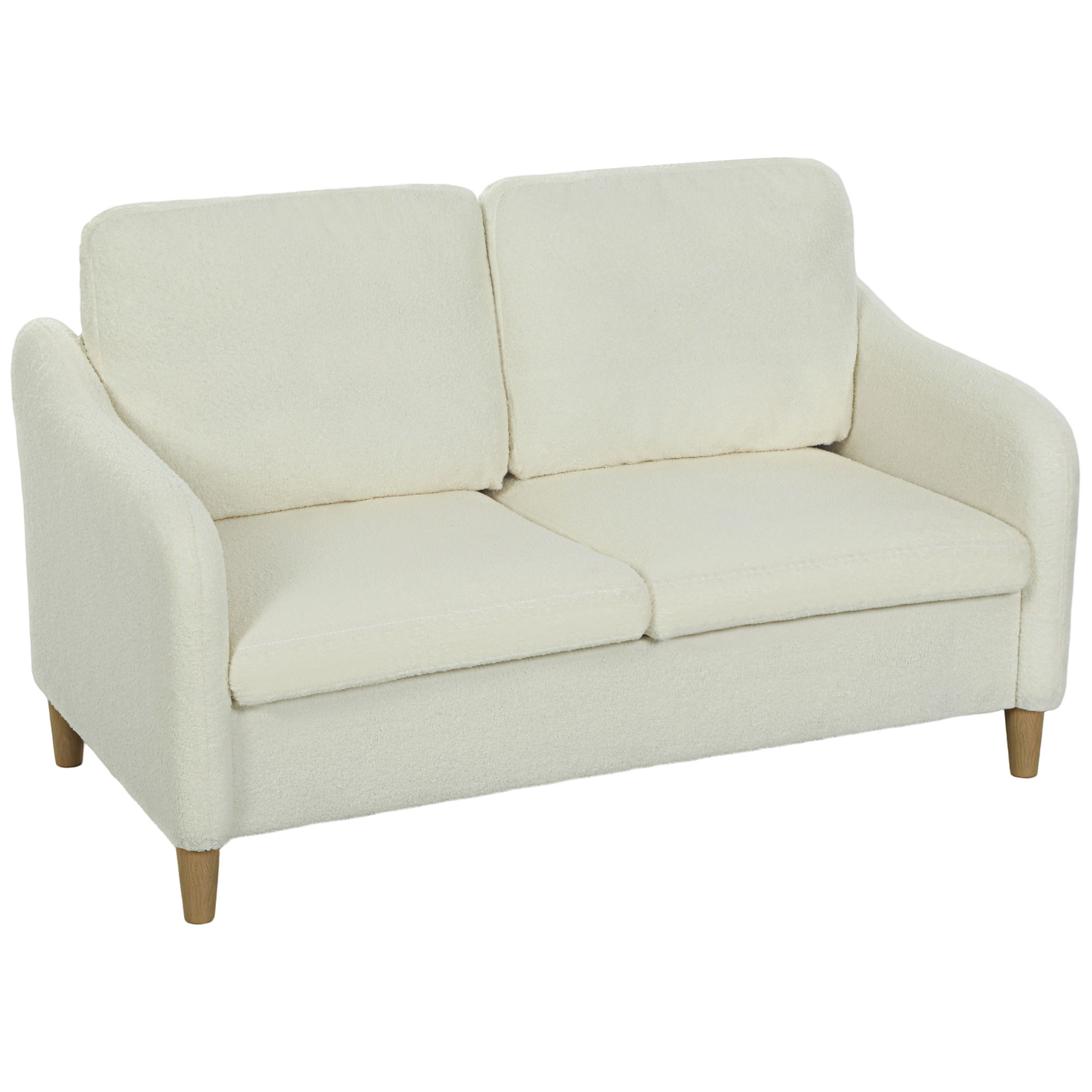 Sofa 2 Sitzer kleine Couch mit Sherpa-Fleece-Optik 137 cm für Wohnzimmer Cremeweiß