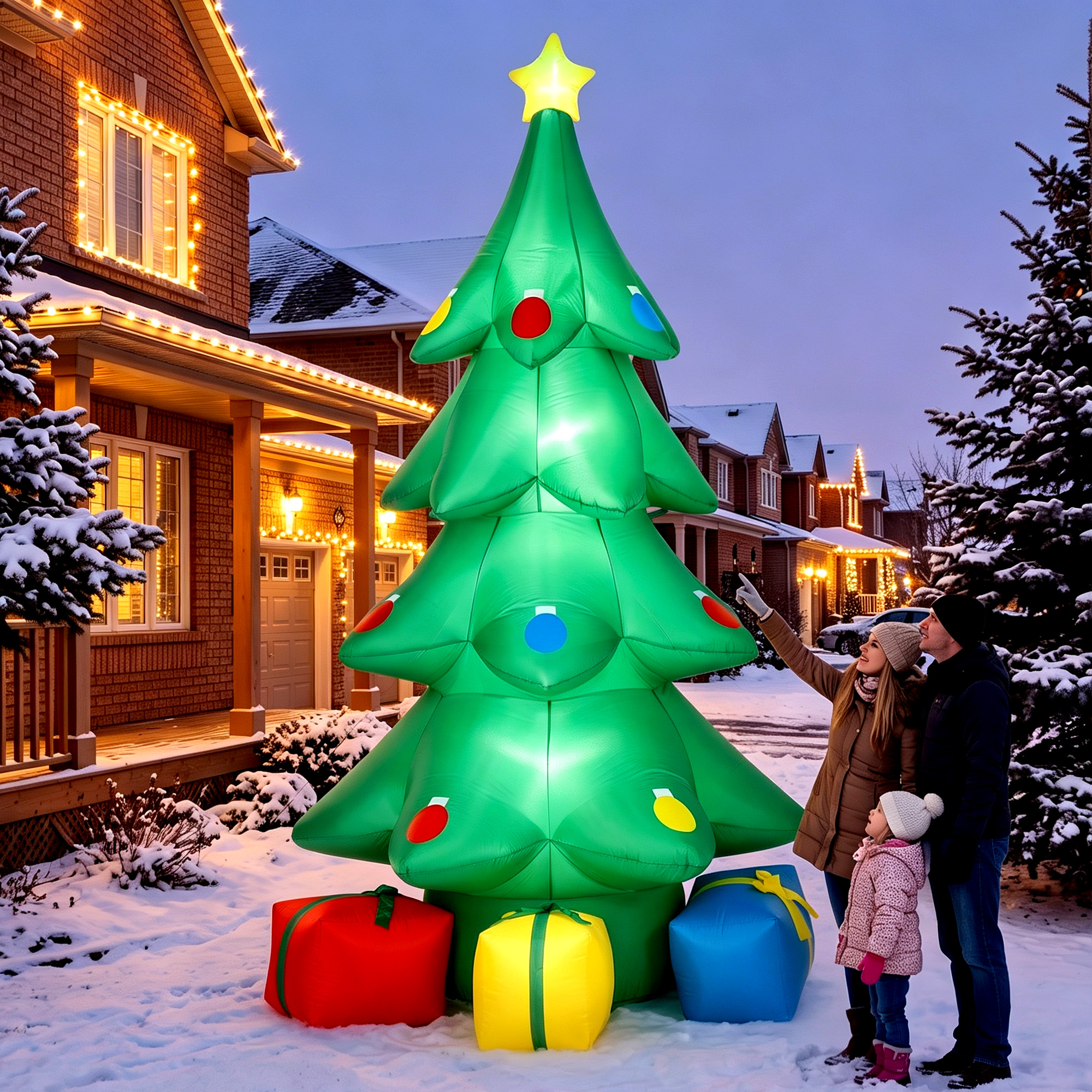 Aufblasbarer Weihnachtsbaum 300 cm mit RGB-Stern LED-Licht, Geschenkboxen, XXL  IP44 Wasserdicht für Weihnachtsfeiern