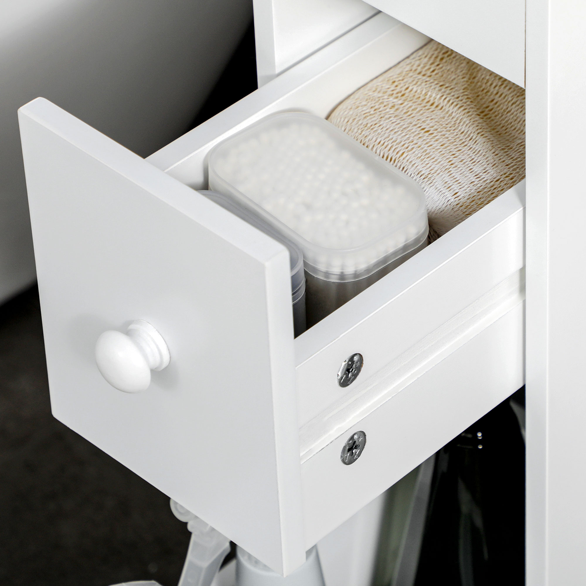 Nischenwagen Badschrank Rollschrank, schmales Design, zwei Schubladen, vier Räder, weiß, 16 x 49,5 x 66 cm