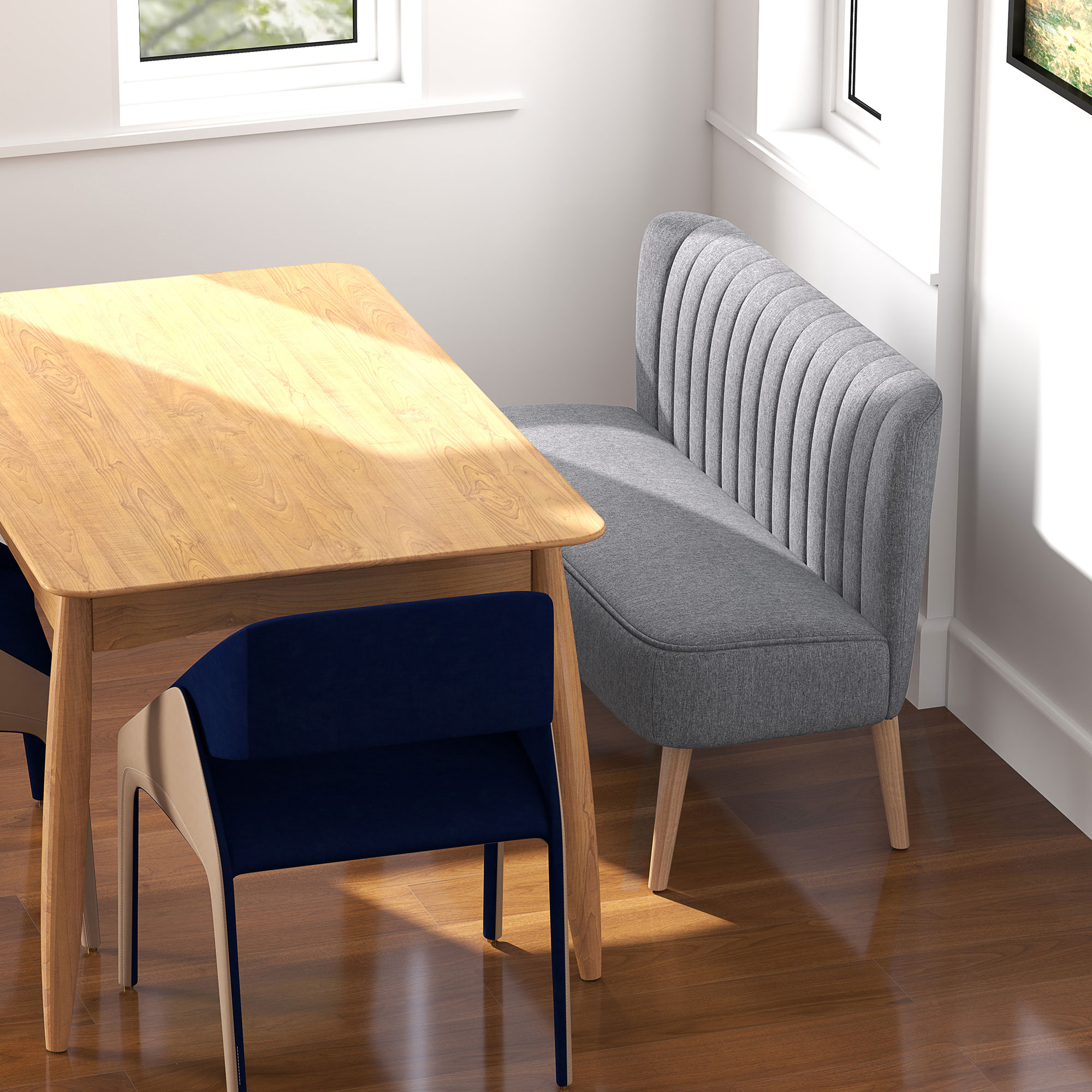 Sofa 2 Sitzer, Polstersofa Leinenoptik, Holzrahmen, Für Wohnzimmer Schlafzimmer, 117 cm, Grau