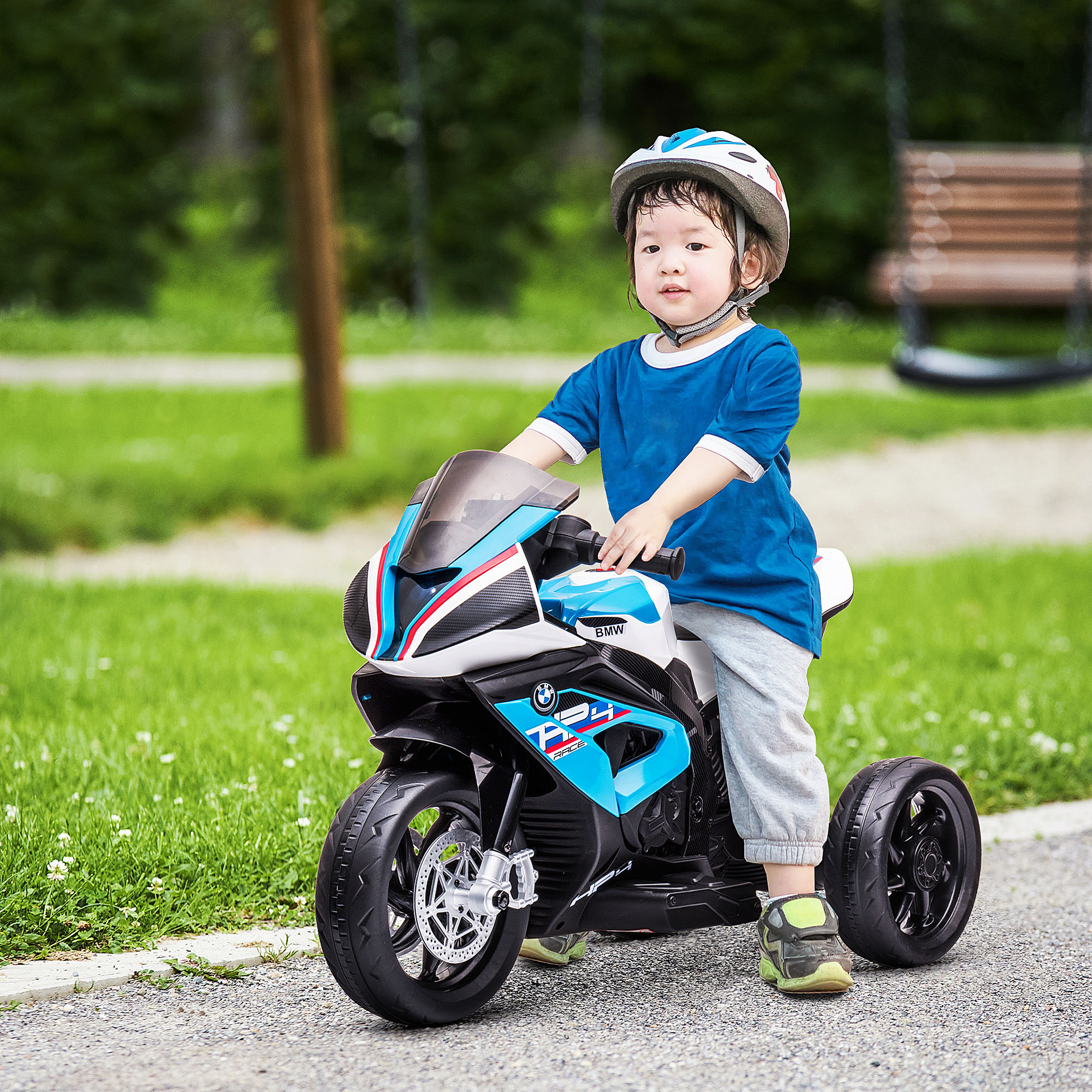 Kindermotorrad, Elektromotorrad, Scheinwerfer, 3 Musikmodi, für Kinder 1,5-5 Jahre, Blau, 82,5 x 42 x 54cm