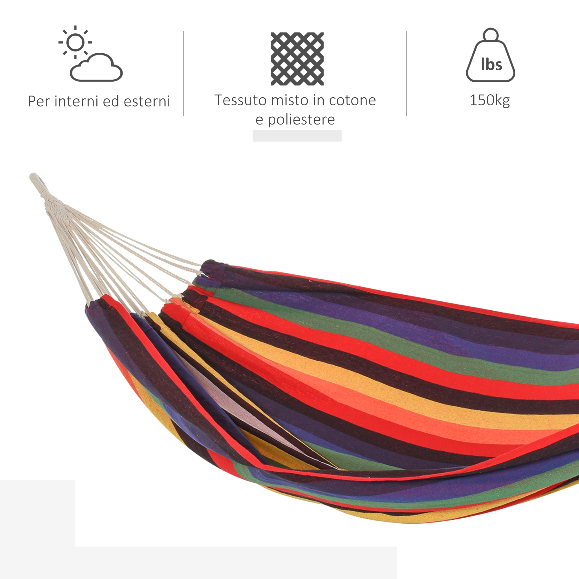 Hängematte Outdoor Baumwolle mit Tragetasche Belastbarkeit bis 120 kg modern 290 x 150 cm Mehrfarbig