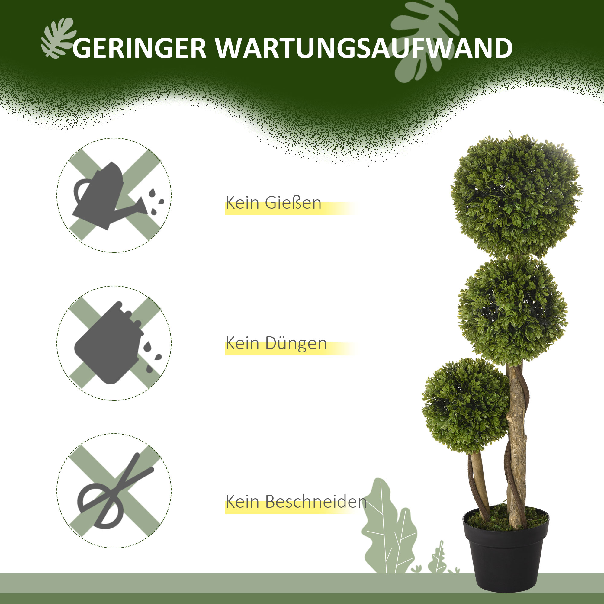 Künstlicher Buchsbaum, Kunstpflanze, realistisches Aussehen, Outdoor, Grün + Schwarz