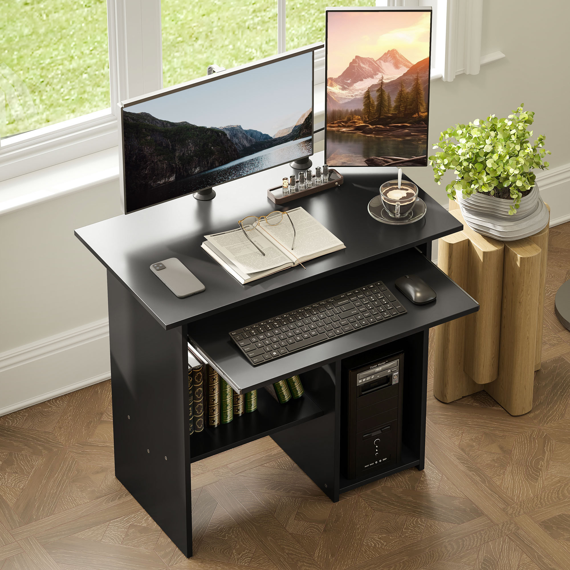 Computertisch, Schreibtisch, Spanplatte, Metall, 80 x 45 x 75 cm, Schwarz