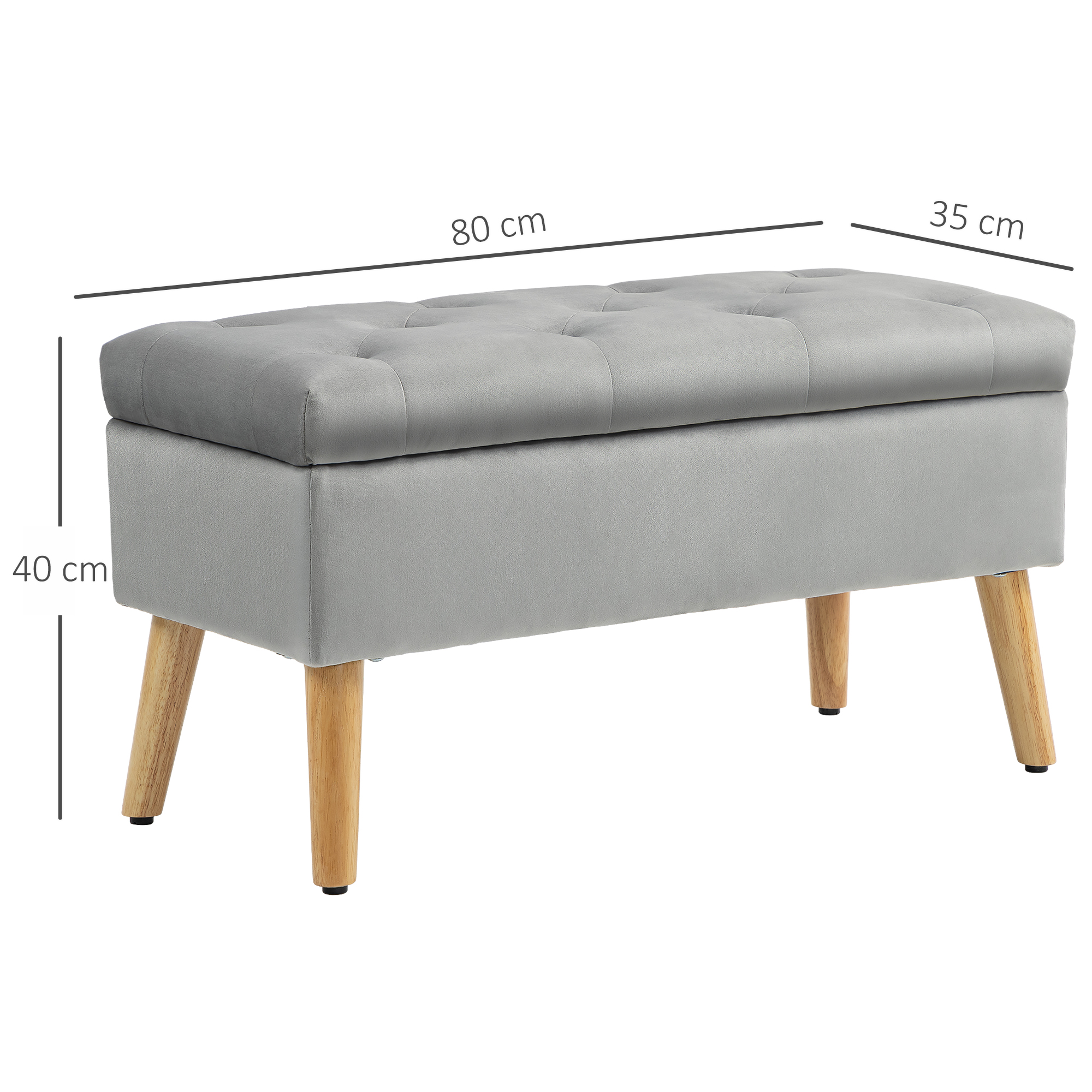 Polsterbank mit Stauraum, Stoffbezug in Samtoptik, Holzbeine, für Wohnzimmer, Schlafzimmer, Flur, 80 x 35 x 42 cm, Grau